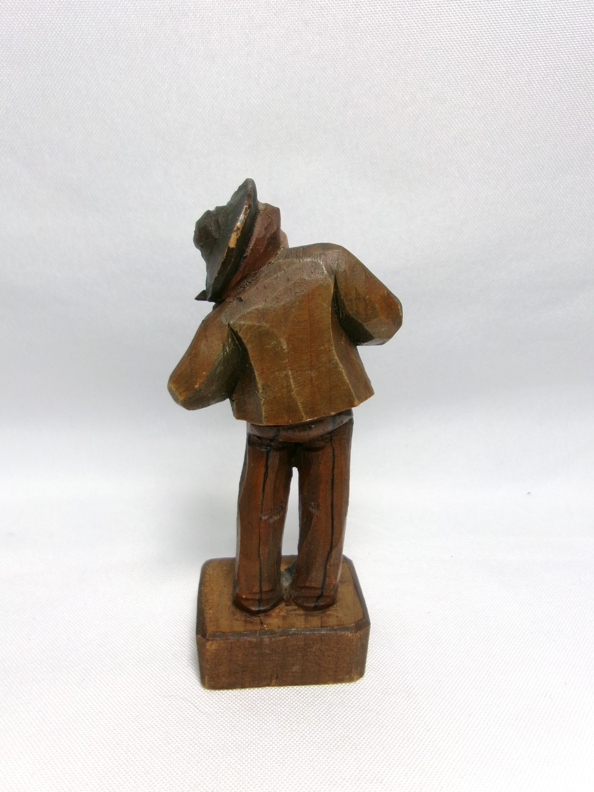 Rare Old World Hand Carved Wood Man & Violin Folk Art Figure, Marked Switzerland