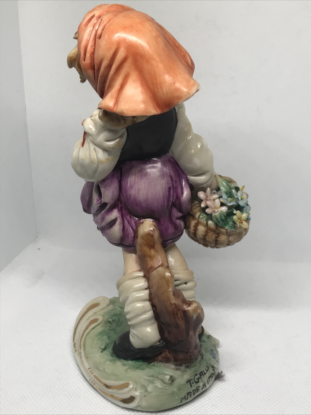 Capodimonte Italian Peasant Girl Carrying Flowers Figurine, 13 1/2″ SIGNED