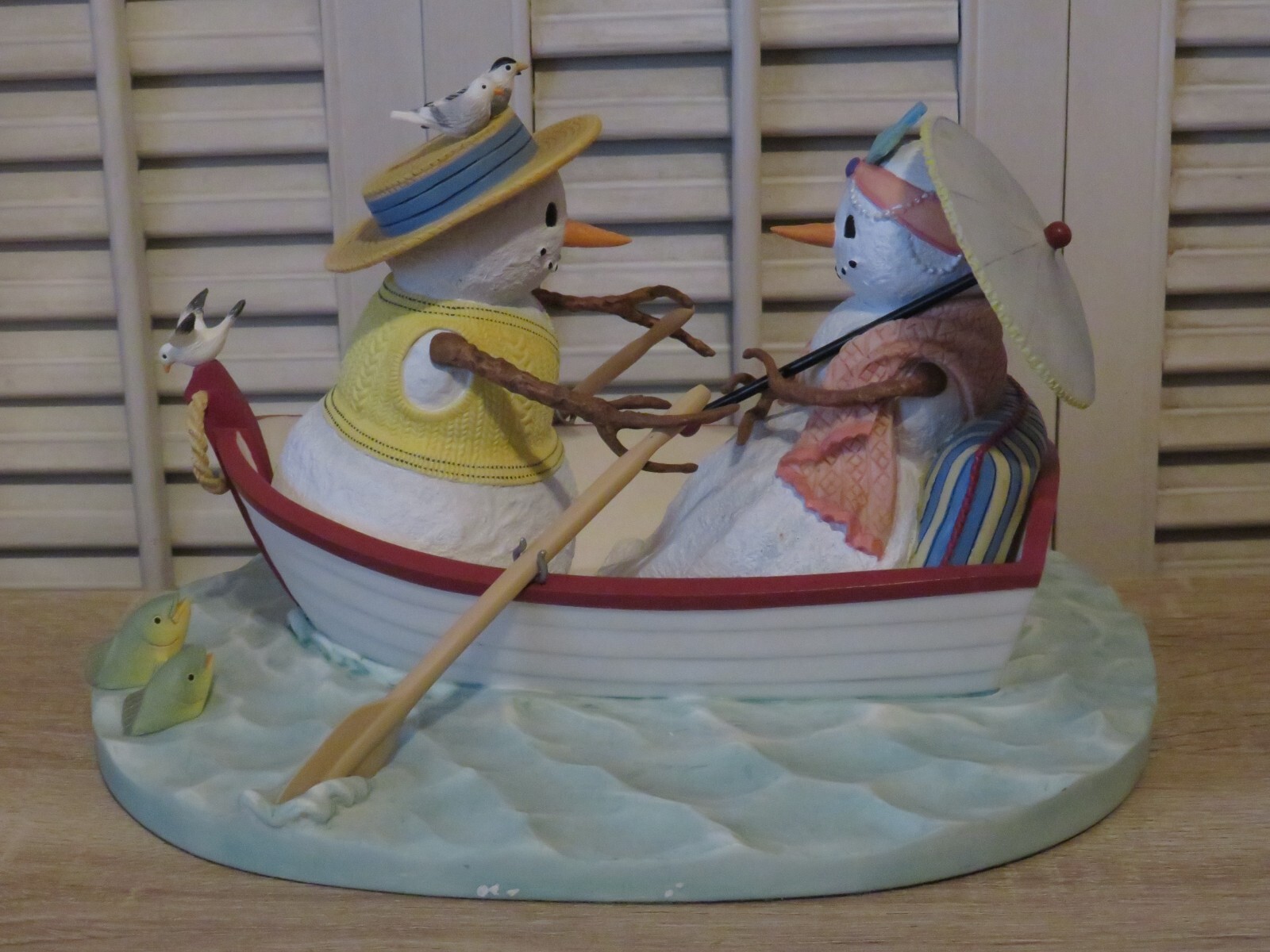 LENOX Lynn Bywaters SNOWFLAKE SOIREE Rowing Boat, Fish, Snowman Figurine