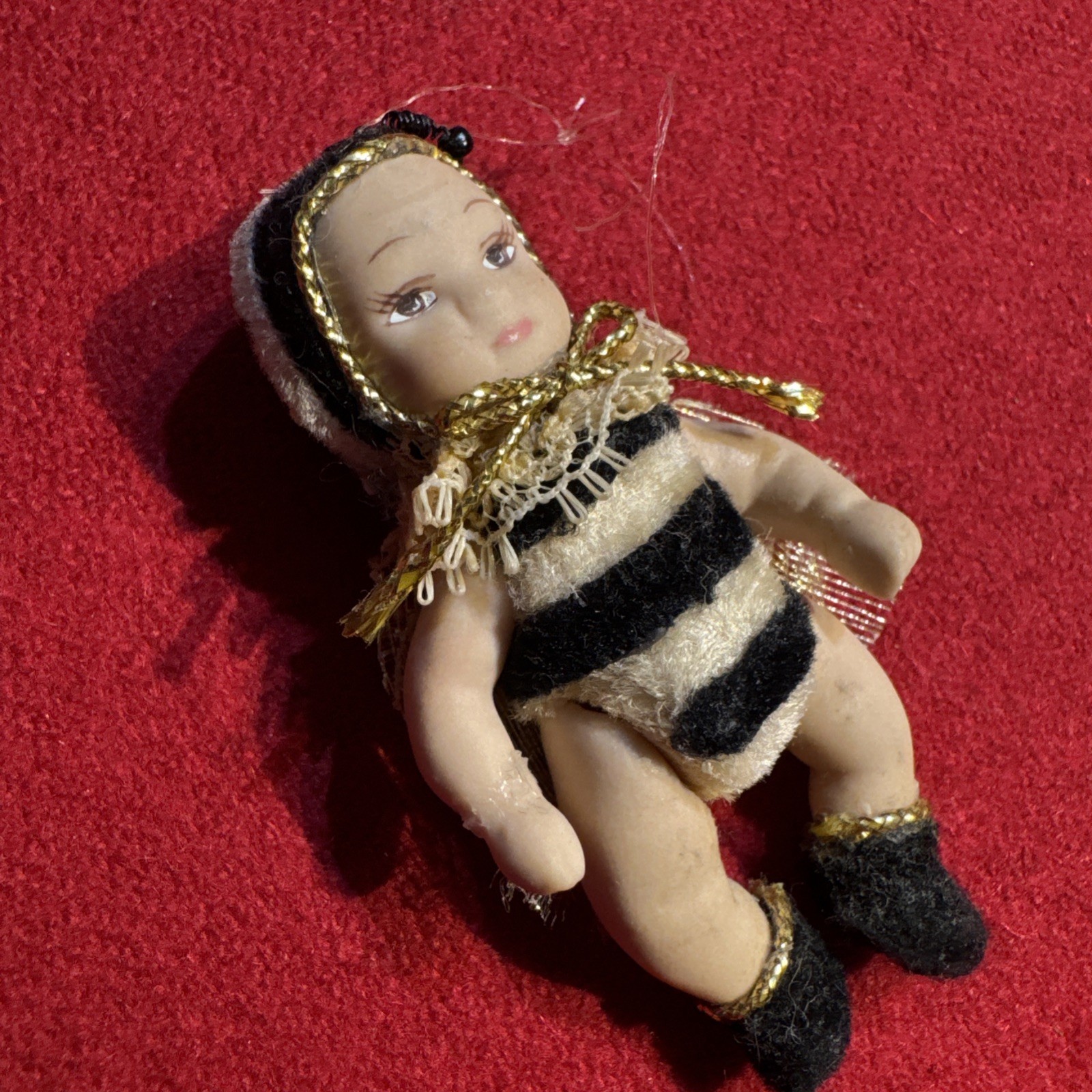 Mini Porcelain Baby Bumblebee Ornament 3” Hanging Figurine Vintage Style