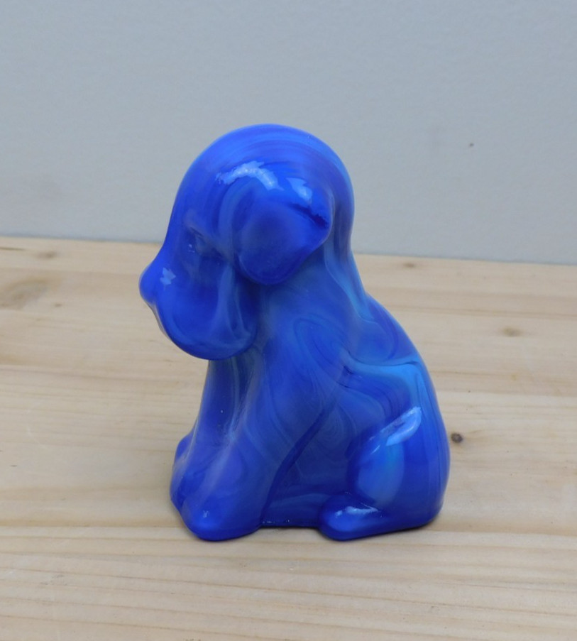 Vintage Degenhart Art Glass Pooch the Dog Figurine #83 “Blue Marble” Dark 1977