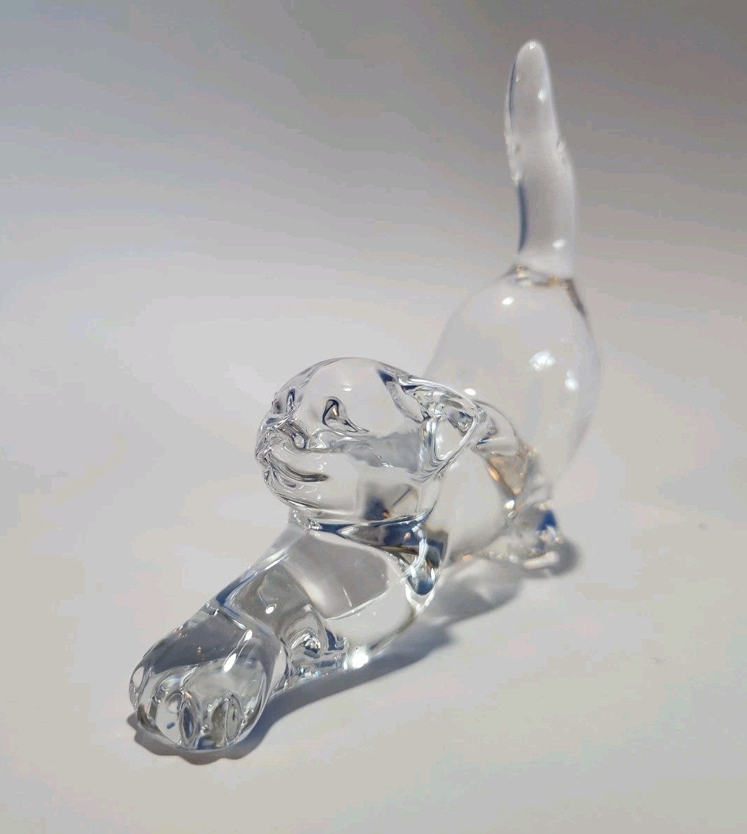 Lenox Fine Crystal Stretching Cat Figurine 1994 Clear Smooth Animal Collectible