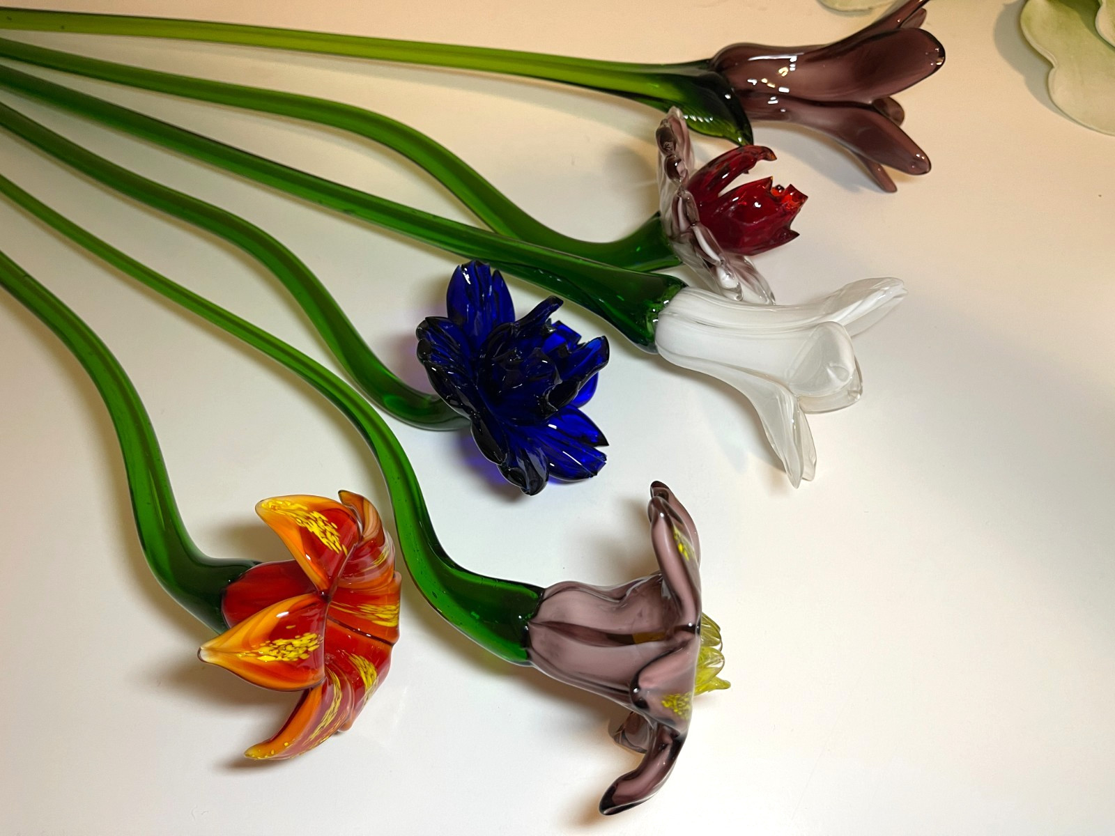 Set of 6 – 19″ Long Stem Multi-Color Glass Flower – Murano Hand Blown Glass #30