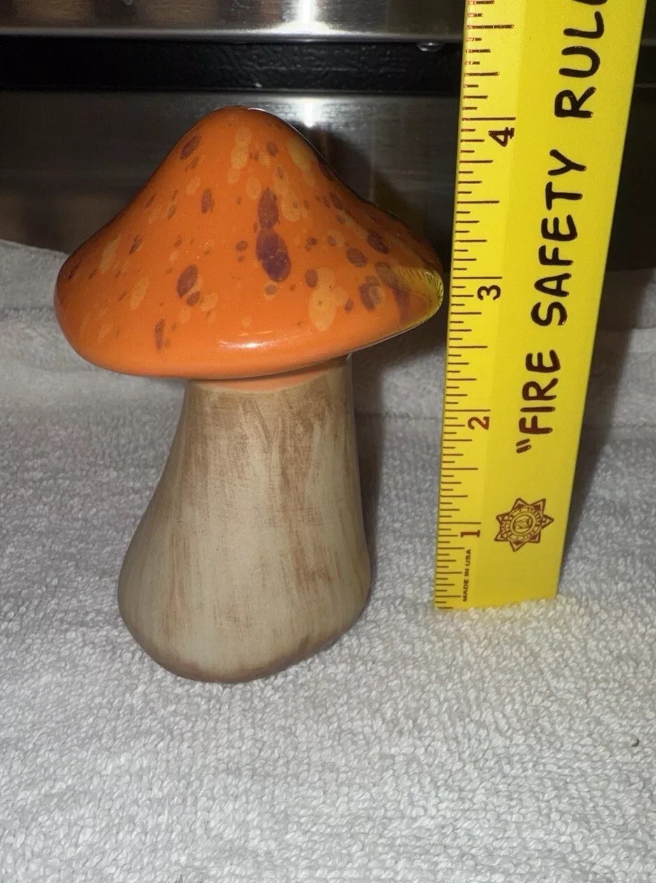 Mushroom Figurine Lot Of 3 Gold Orange And Red. Wooden And Ceramic.