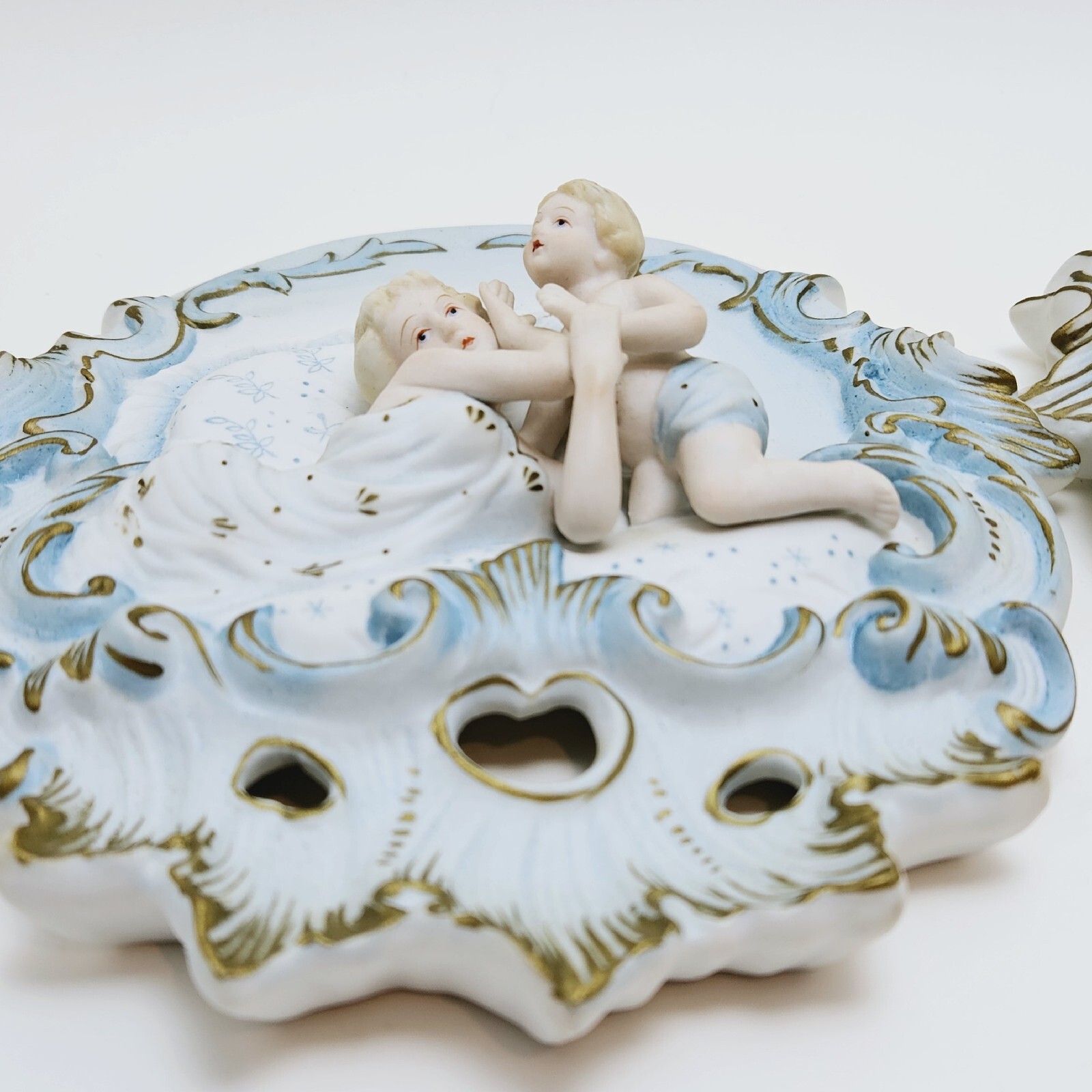 Vintage Mother & Baby Putti Boy Bisque Porcelain Victorian Wall Plaques (2)