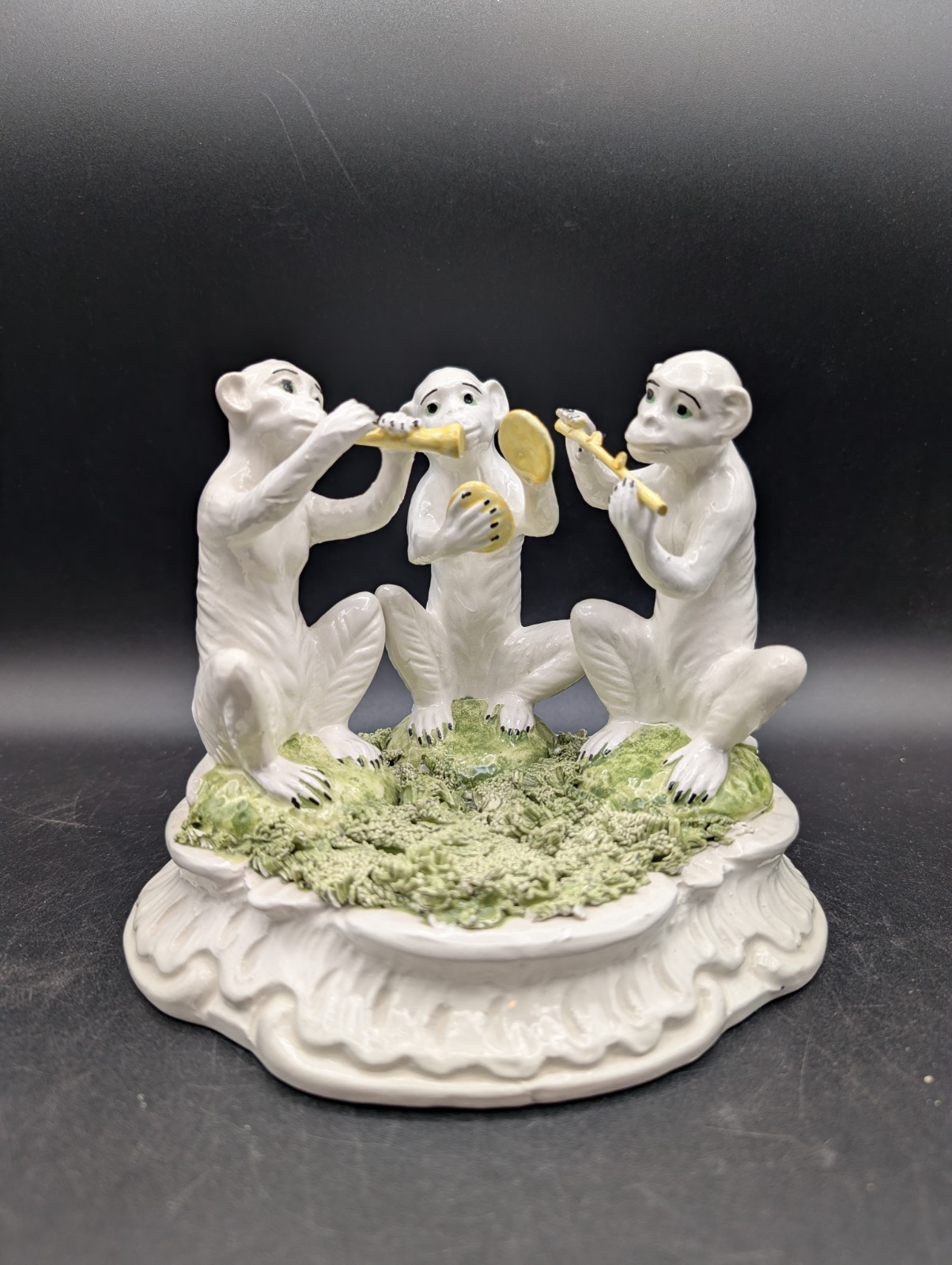 VTG Italian Majolica Ceramic Figurine 3 Monkeys Playing Instruments Signed GL