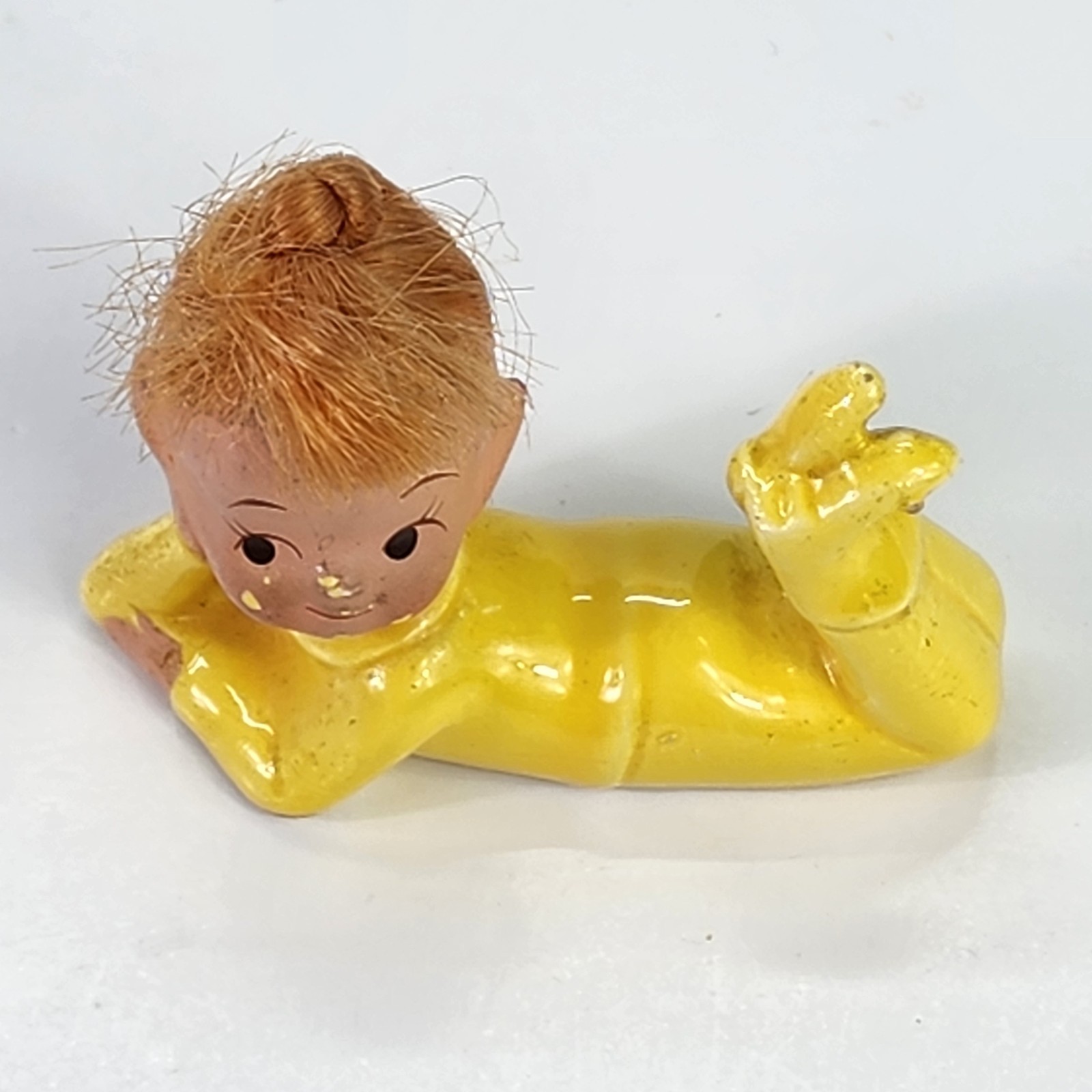 3 Vtg Ceramic Pixies Red Orange Hair Doll Elf Japan National Potteries Co.