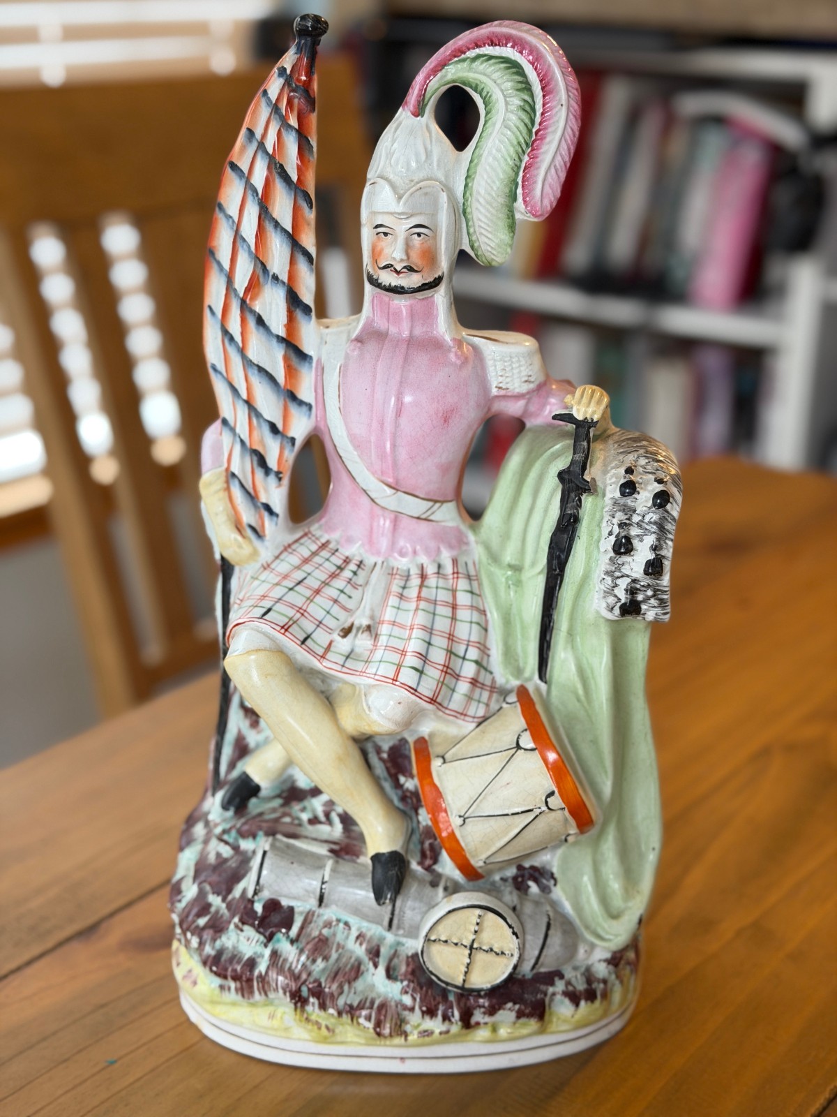 Large 15” Vintage Staffordshire-Style Scottish Highland Drummer Ceramic Figurine