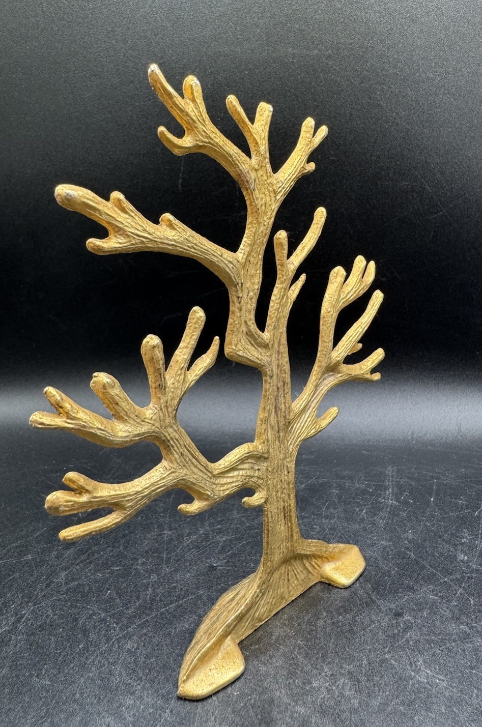 Vtg Cast Metal Decorative Gold Tone Tree Jewelry Stand Earring Holder 6.5″ Tall