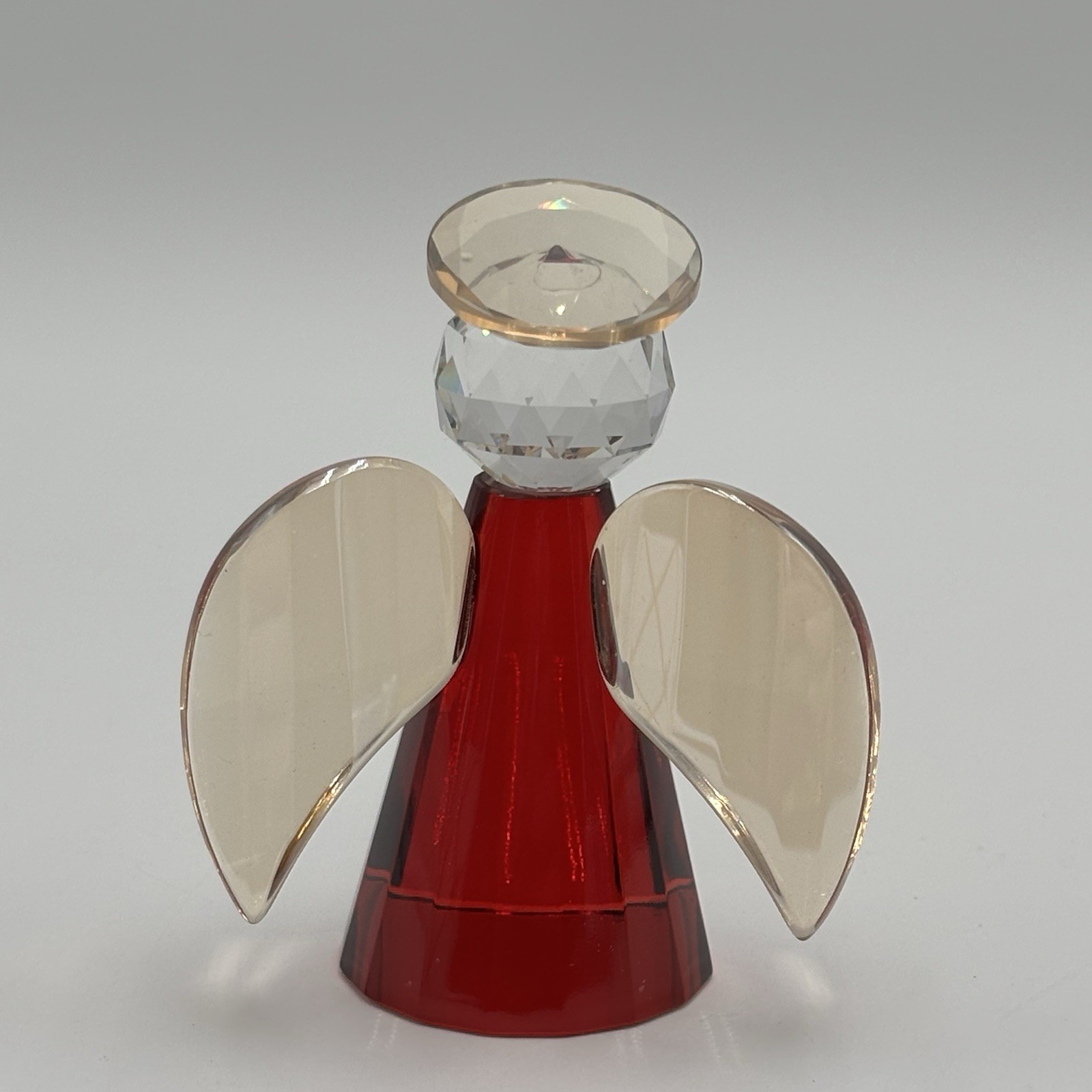 Simon Designs Crystal Red Angel Figurine 4.25” Amber Wings Paperweight