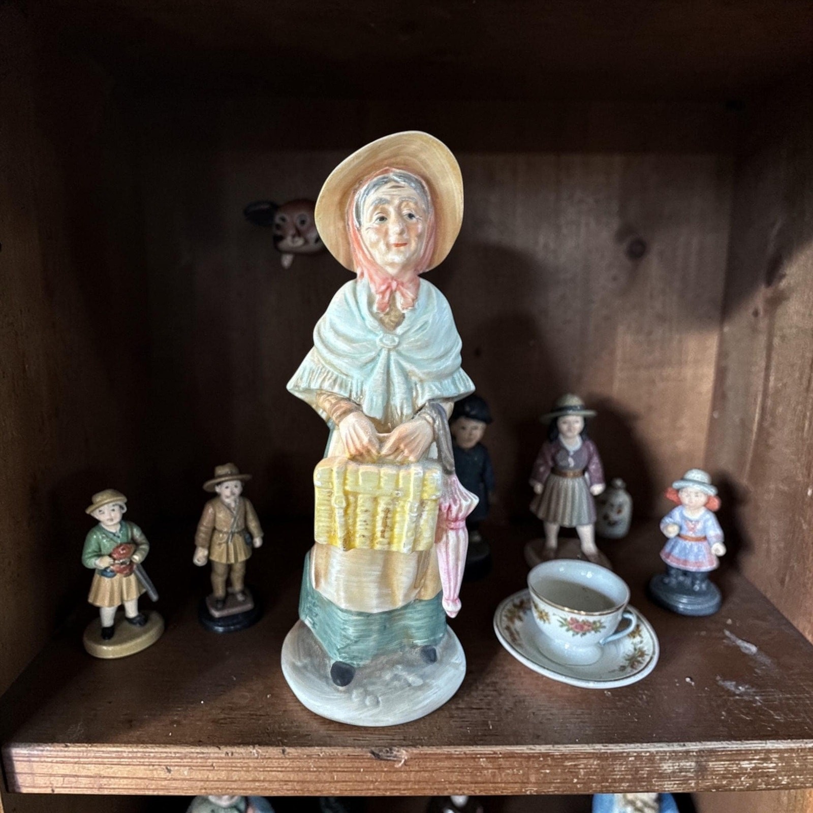 Antique Hand-Painted Market Man & Women Figurines Made in Japan Mid-Century