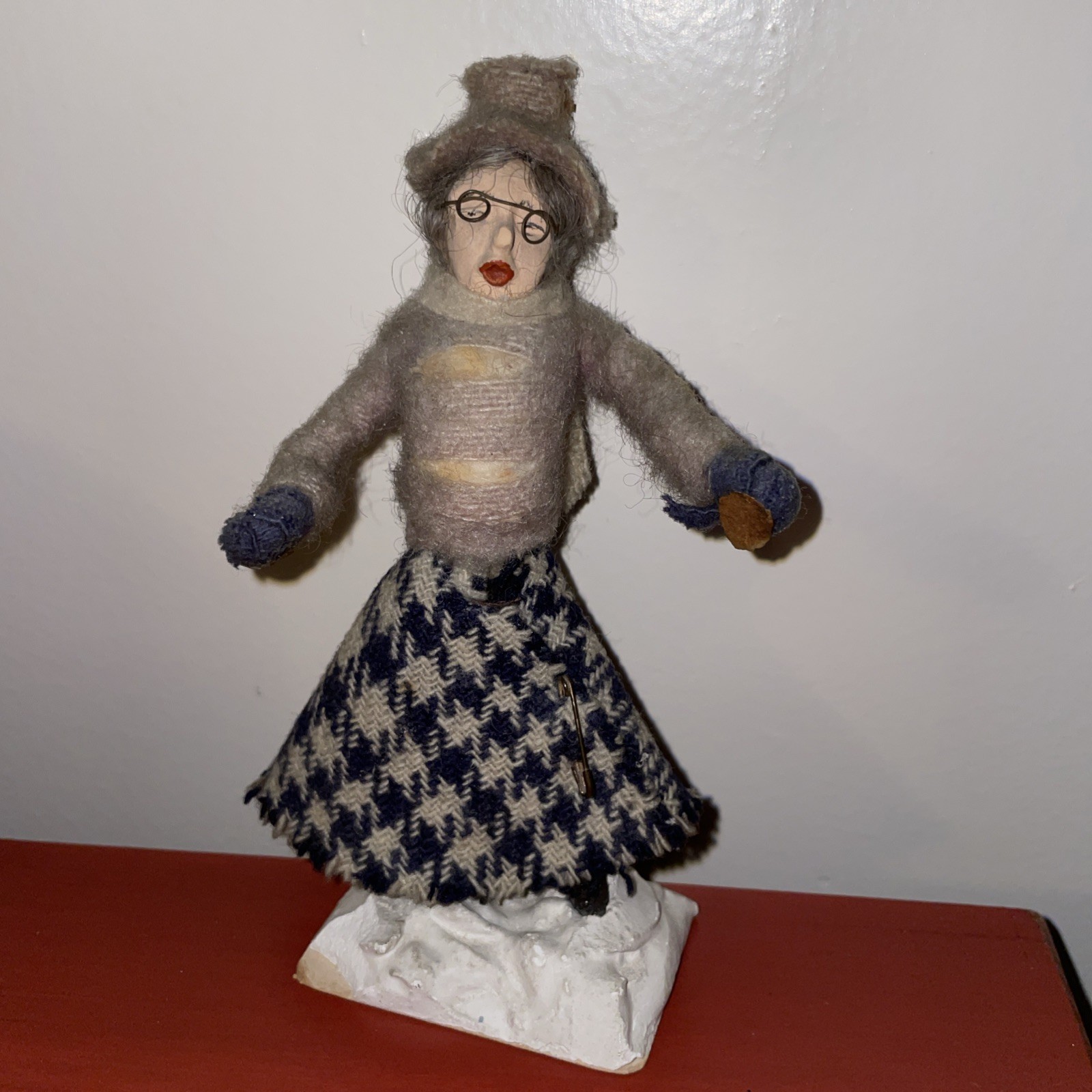 RARE Vintage Polly Bellows Figurine Woman Plaid Skirt. 5 1/2” See desc for cond