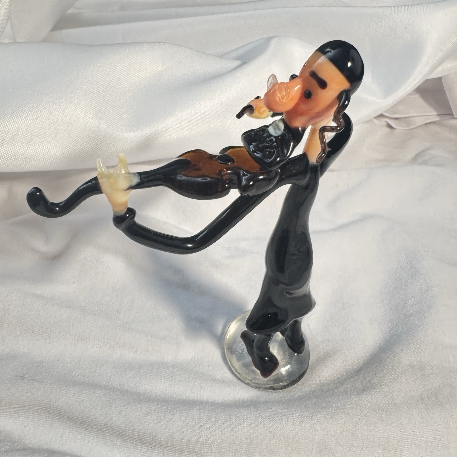 Vintage Murano Gianni Toso Venetian Chess Piece Playing Violin Art Glass 5” FLAW