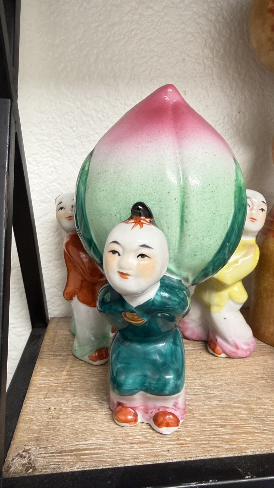 Vintage Chinese Porcelain Figurine 3 Boys Carrying Longevity Peach Large Size