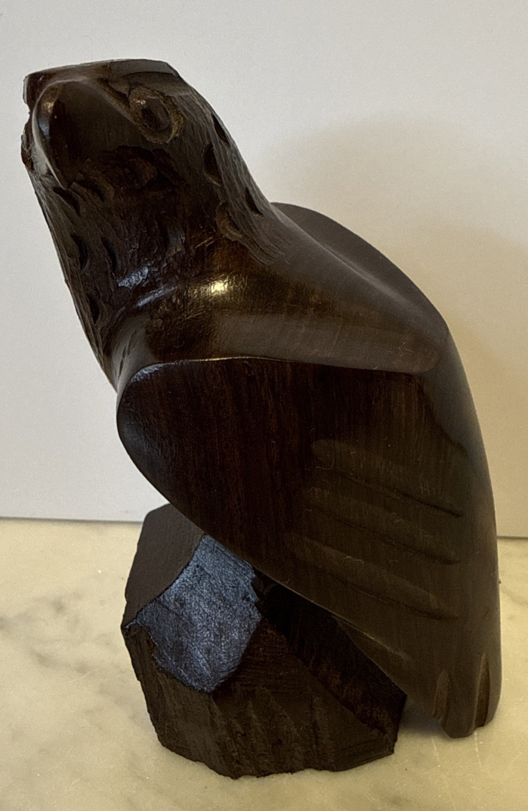 Carved Wood Figurine Statue Eagle Falcon Art 4.5″ Tall