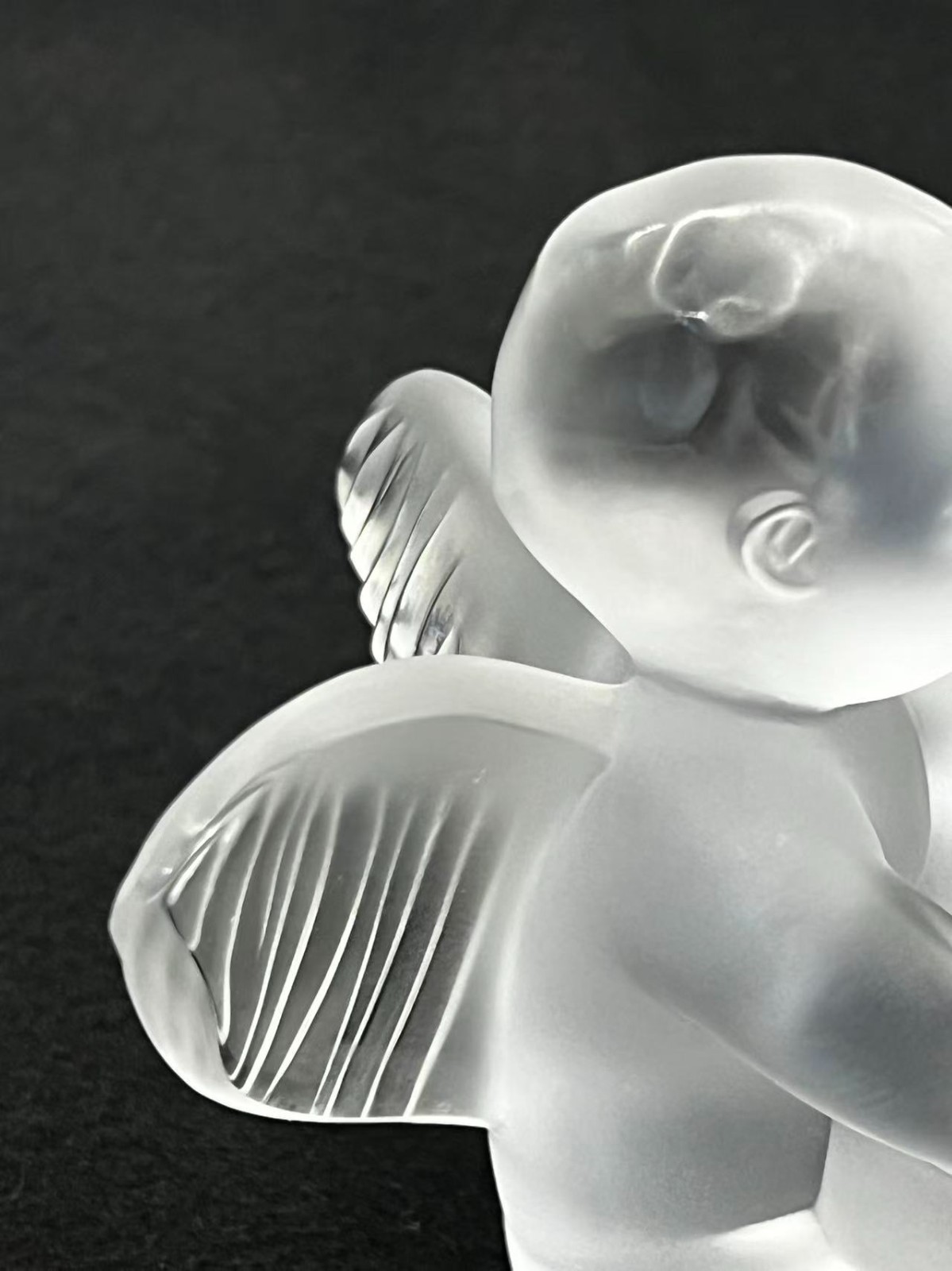 Lalique France Frosted Crystal Cherub Playing Mandolin Figurine 3.2in Tall