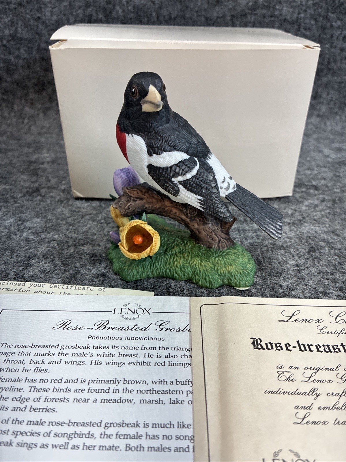 Lenox Garden Birds Rose Breasted Grosbeak Figurine with Box COA