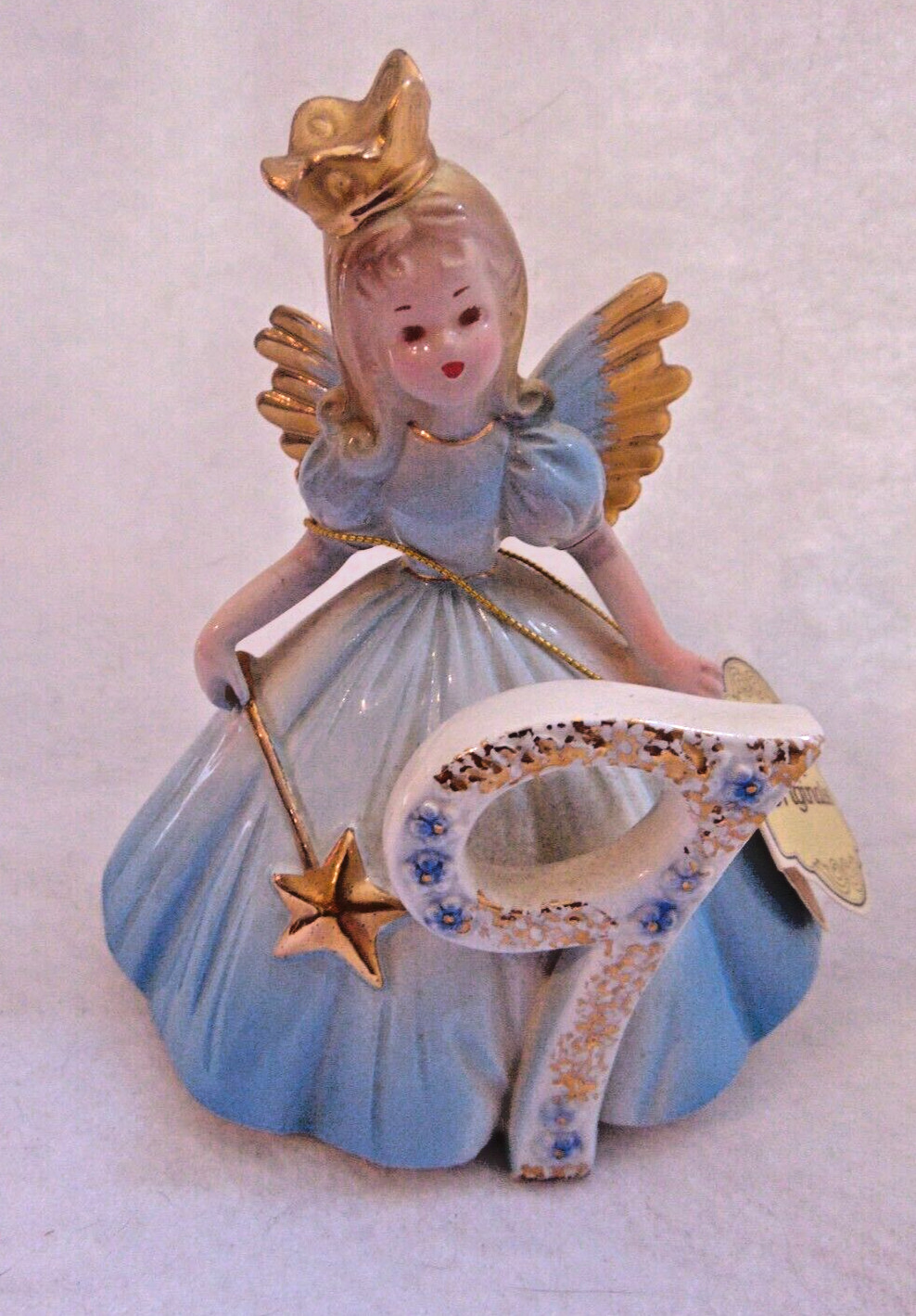 Vintage Josef Originals Birthday Angel Girl Figurine Year 9 Blue Dress 4.50″