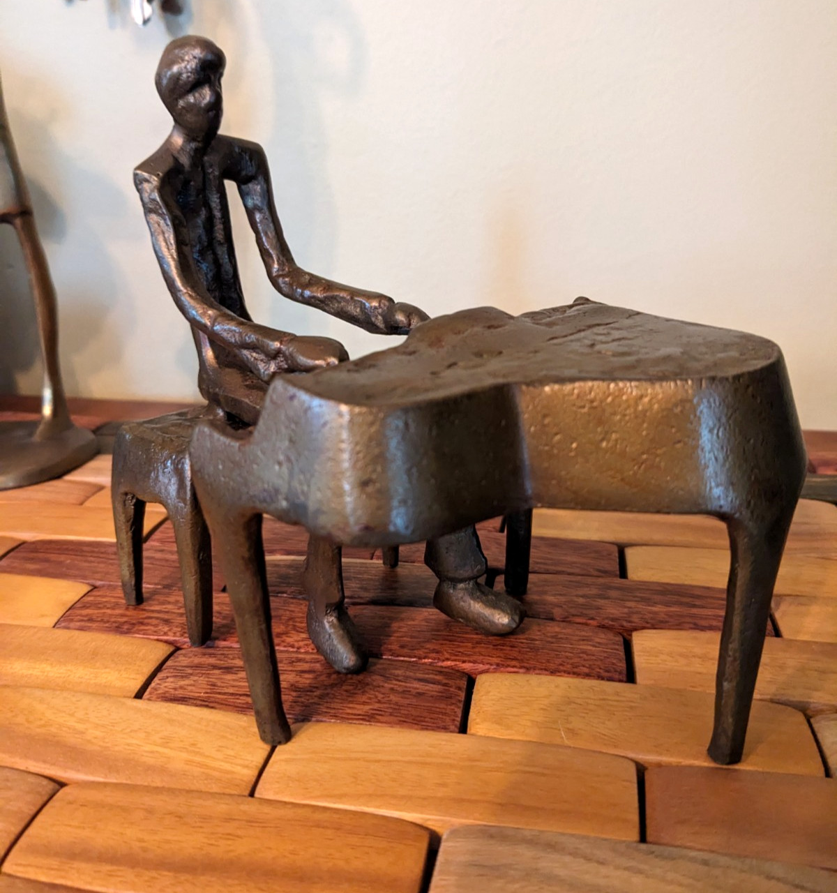 Brutalist 1960s MCM Bronze Metal Sitting Man Playing Piano FIgurine Scultpure