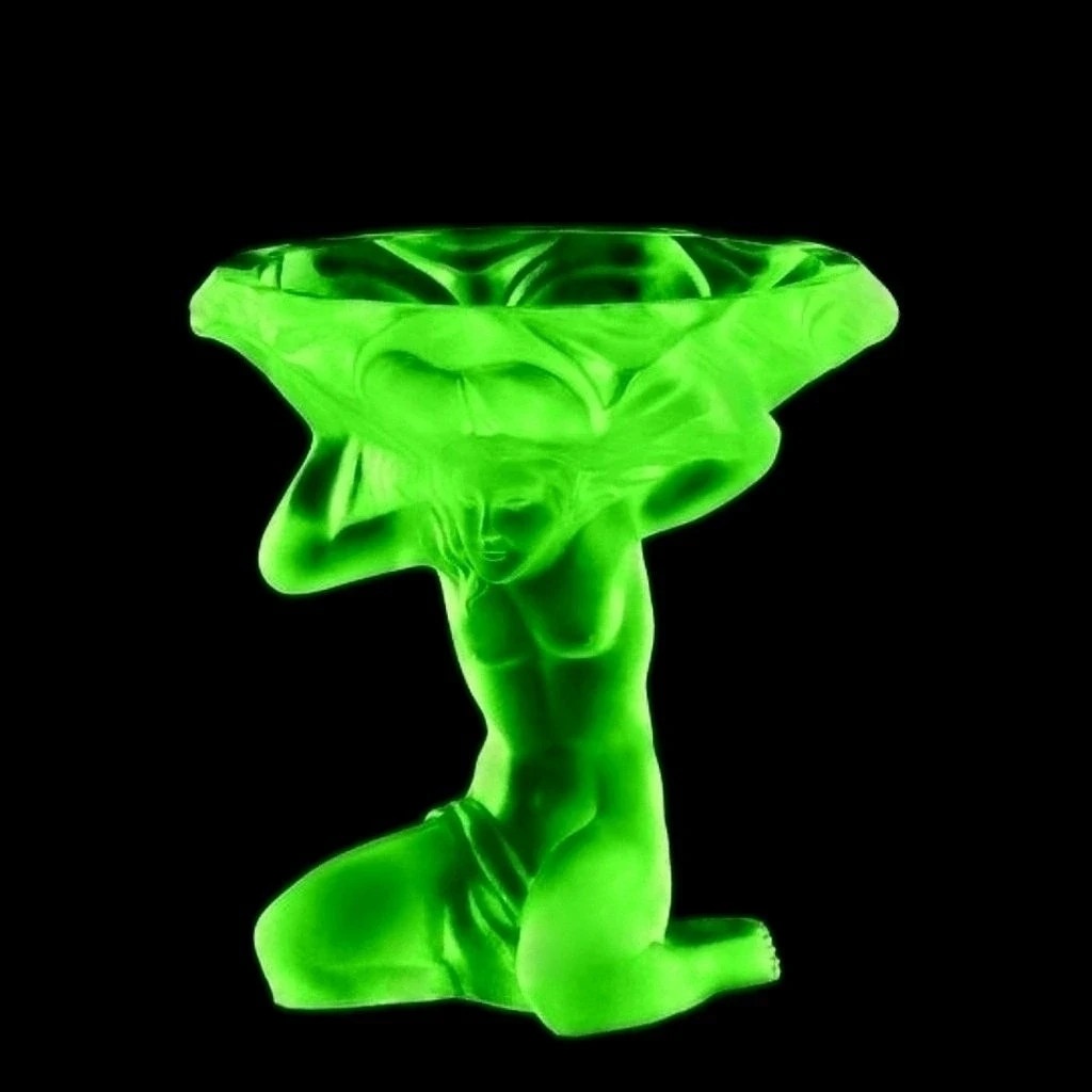 Art Deco Sculpture Rare Green Uranium Glass Bowl 1930′ H.Hoffmann by Lalique