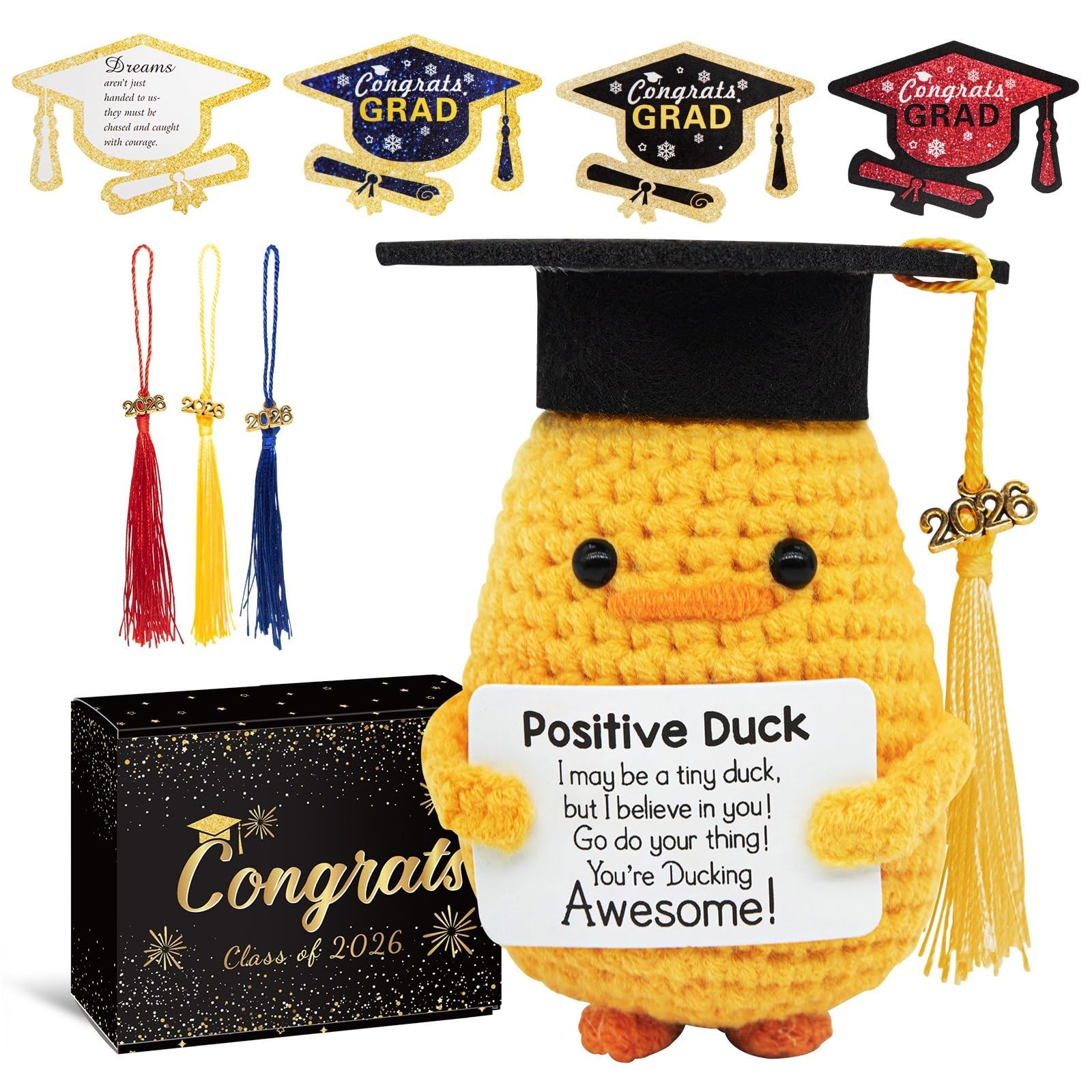 Class of 2026 Graduation Duck Plush Gift Cap Card Tassels for Her Him Grad 2026