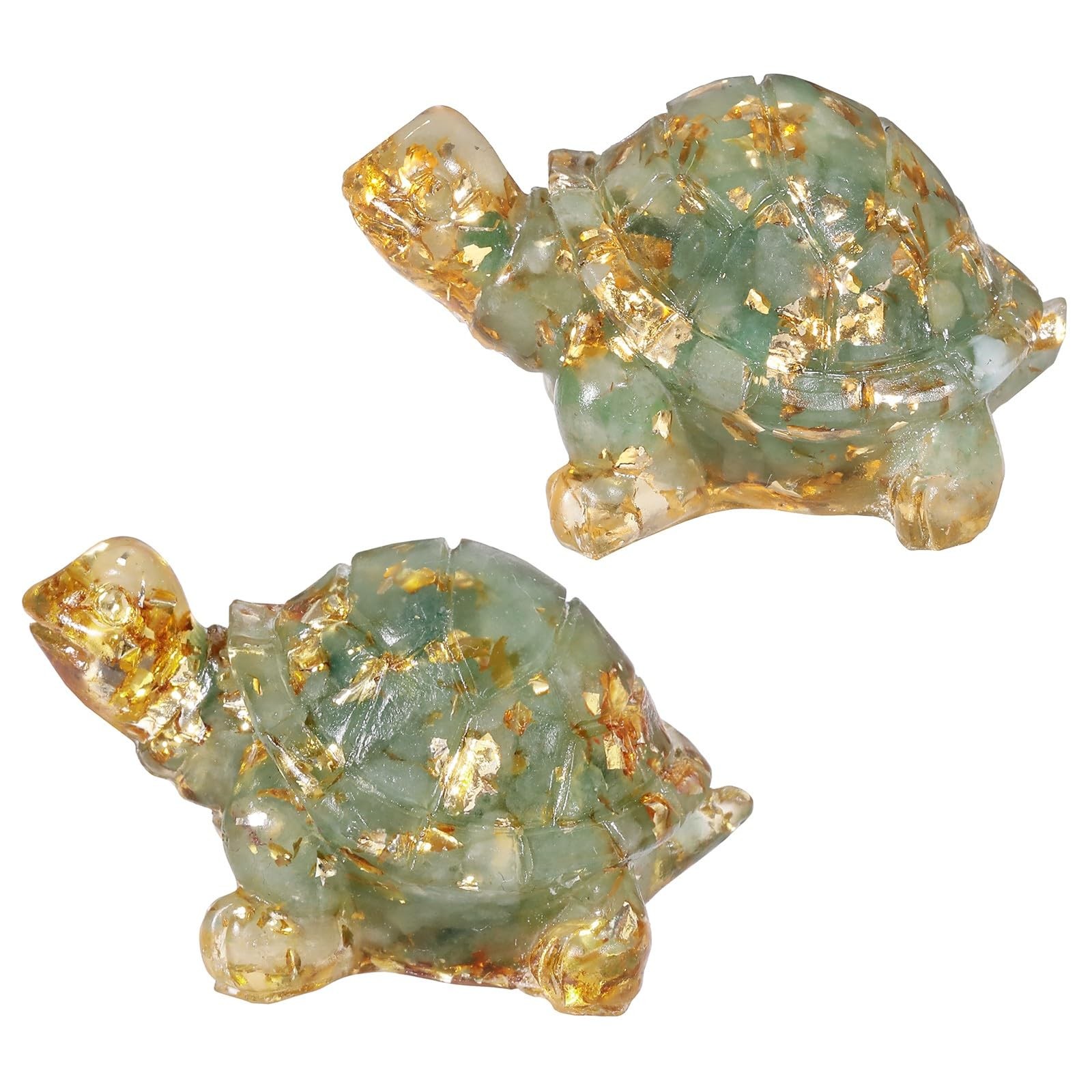 2 PCS Green Aventurine Crystal Turtle Statue, Resin Tortoise Figurine, Decor