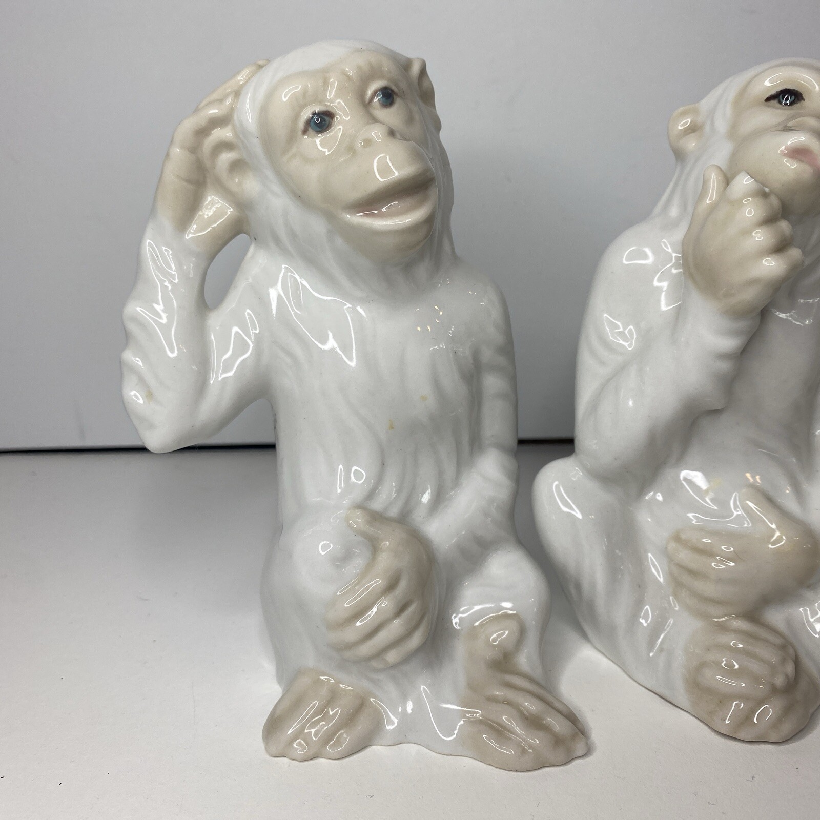 Vintage Tengra Monkey Figurine Porcelain 5 1/2” White Hand Painted 