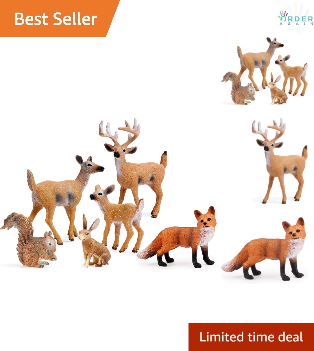Woodland Animals Figurines Set Miniature Toys Cake Toppers Deer Fox Rabbit