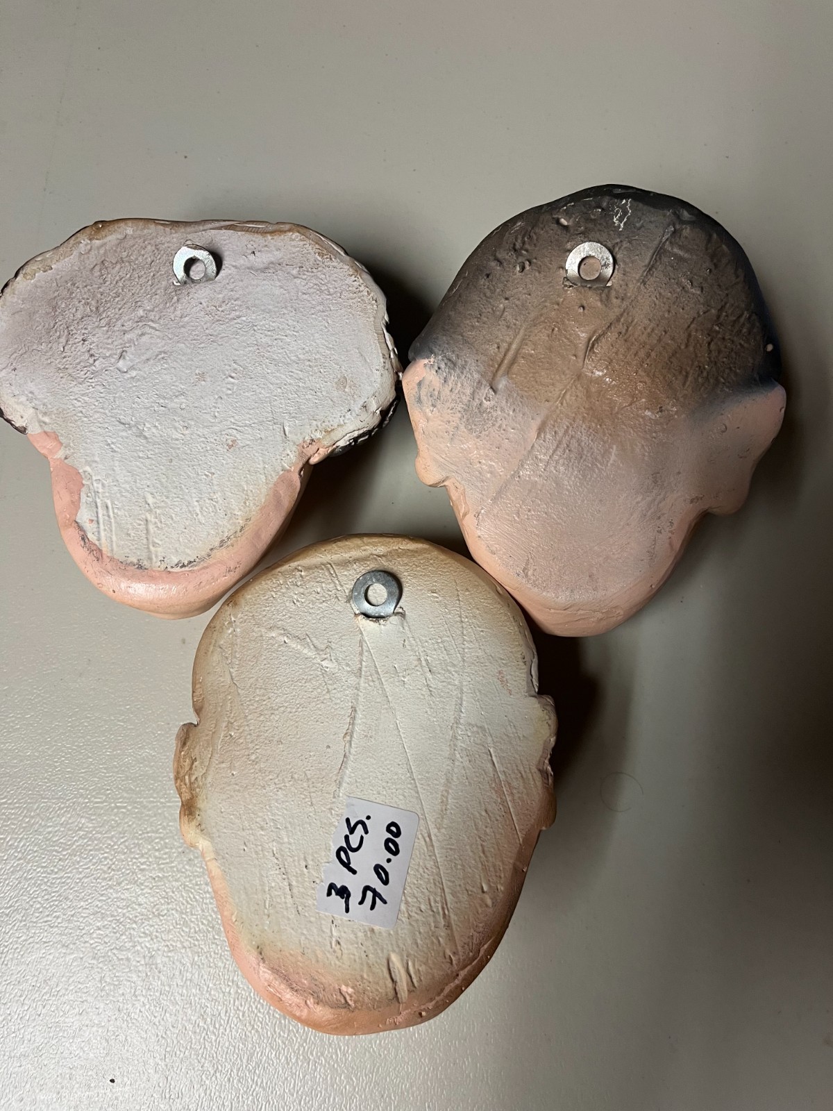 3 STOOGS VINTAGE (SET OF 3) CHALKWARE HEADS GREAT SHAPE PRE OWNED