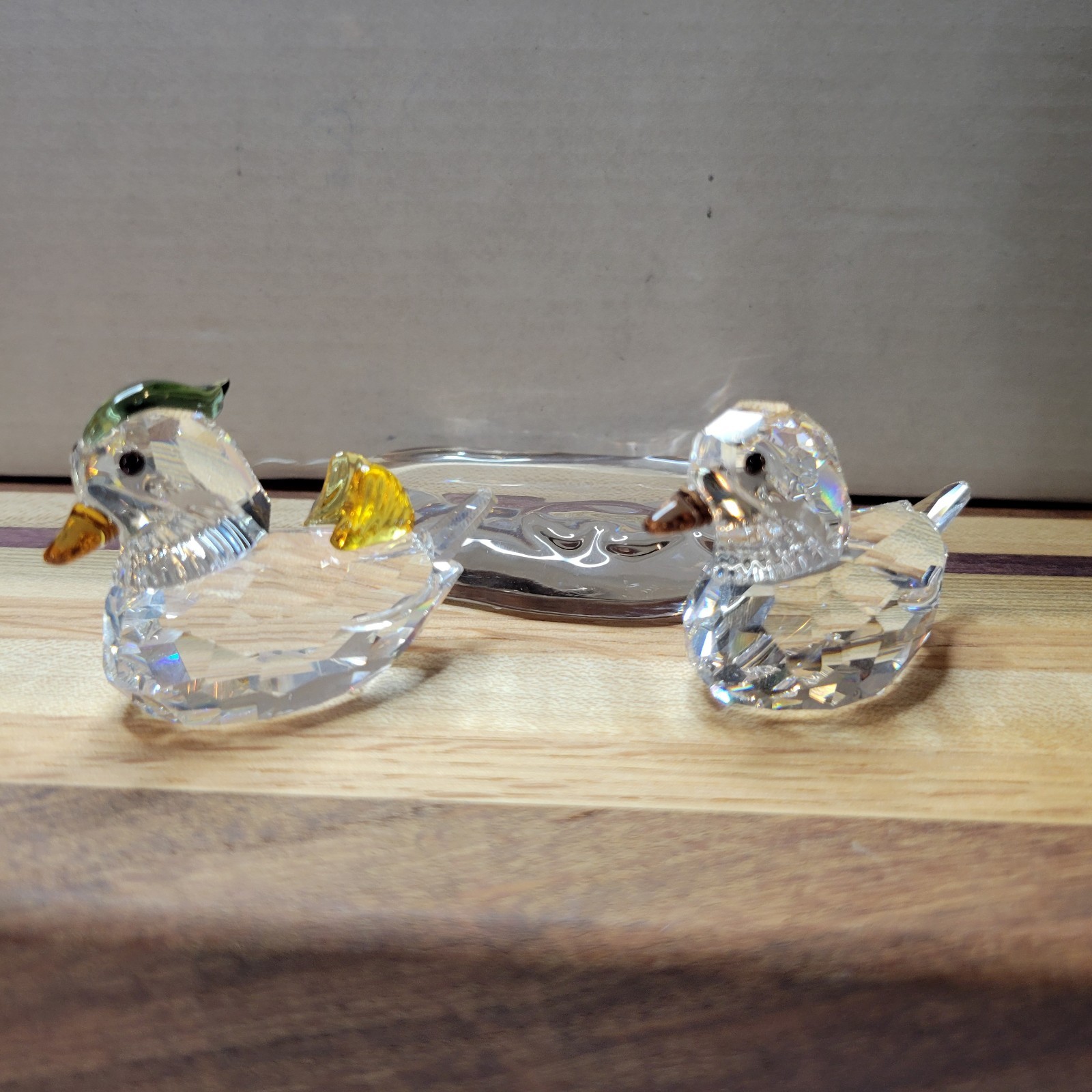 Retired Swarovski Mandarin Ducks (item #858736) 3 piece set 2 ducks 1 pond