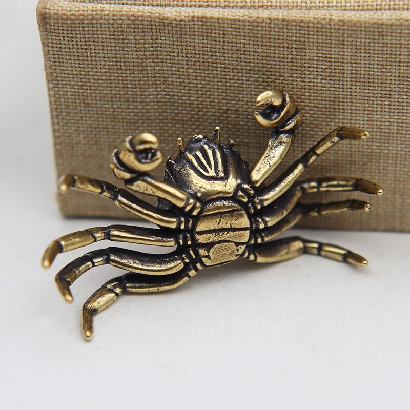 Solid Brass Crab Statue Tea Pet Ornament Antique Animal Figurine Miniature Toy