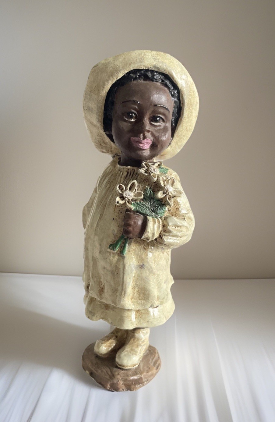 Vintage African American Girl With Flowers 4.5” Tall