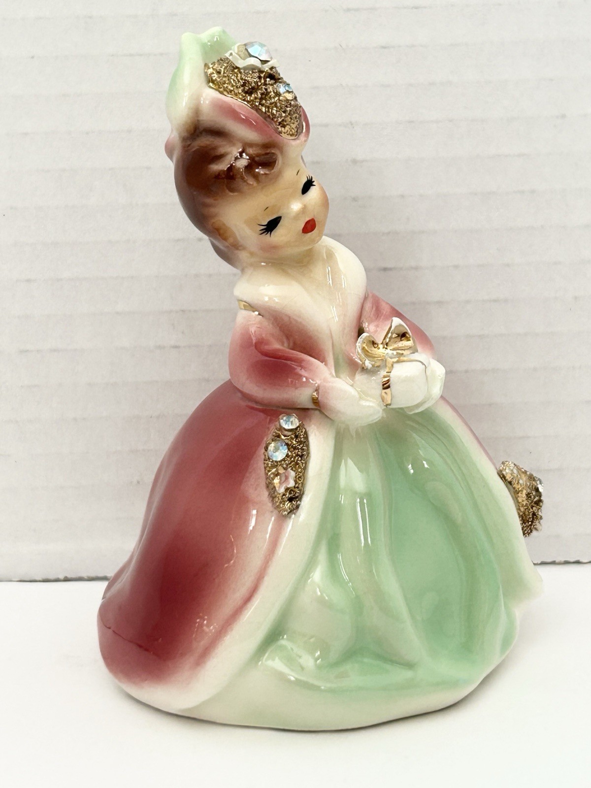 1950s Josef Originals California Little Gift Pink Girl Clear Gems Figurine