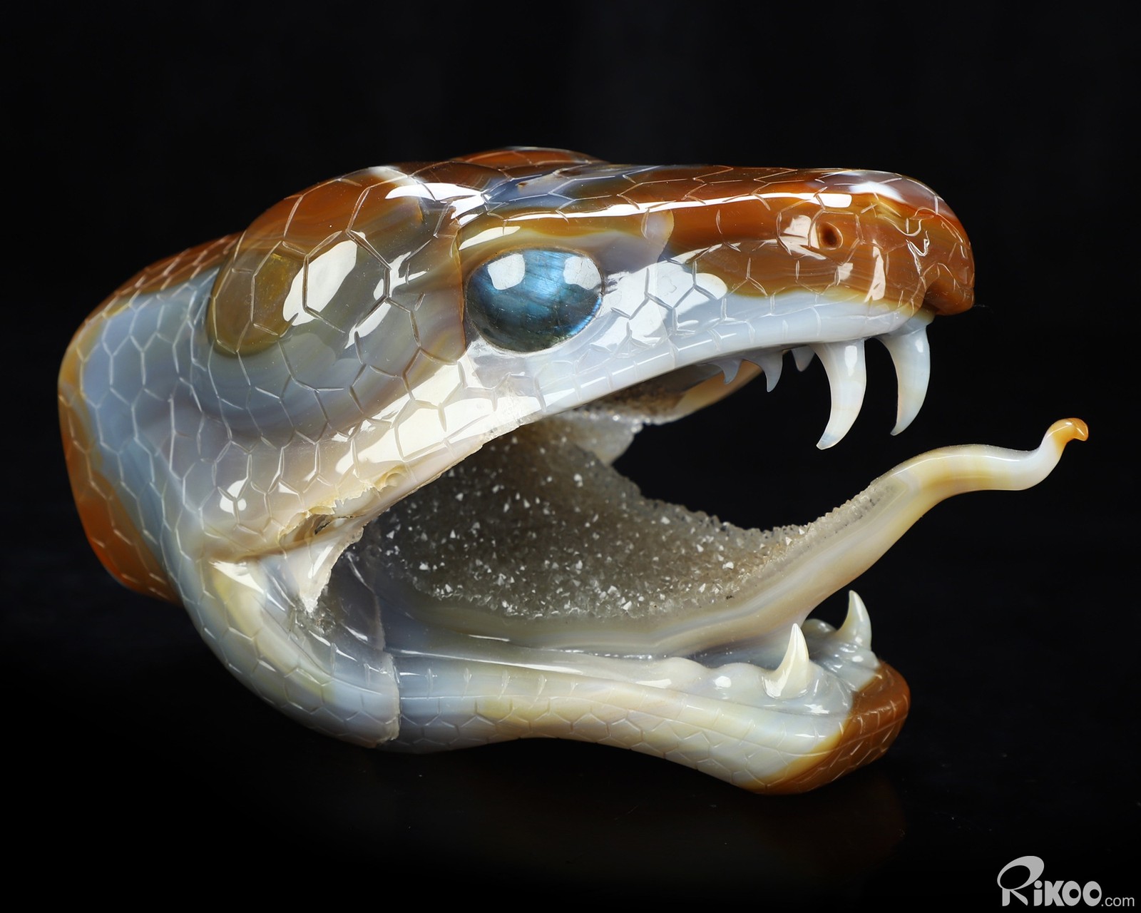 Awesome 7.5″ Premium Brazilian Agate Hand Carved Crystal Snake Sculpture