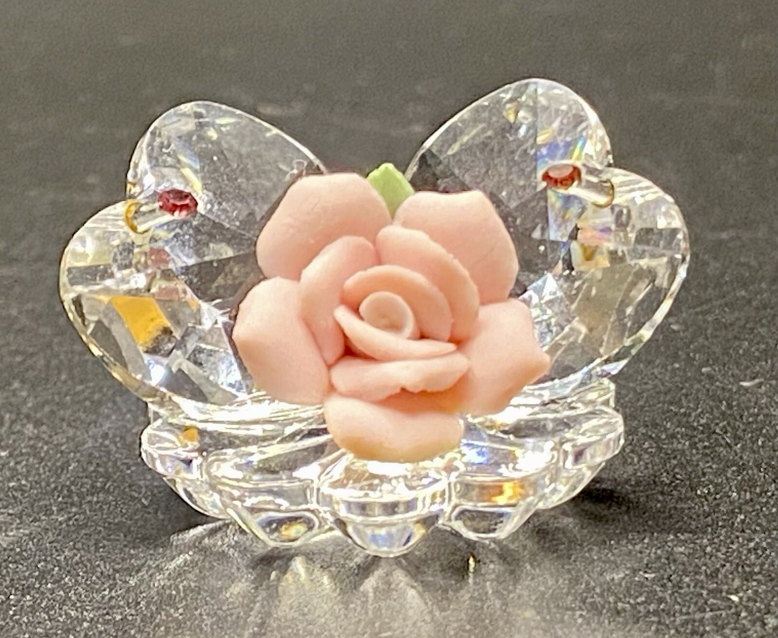 VTG Precious Crystal Sweet Hearts & Porcelain Rose Bouquet Miniature Figurine