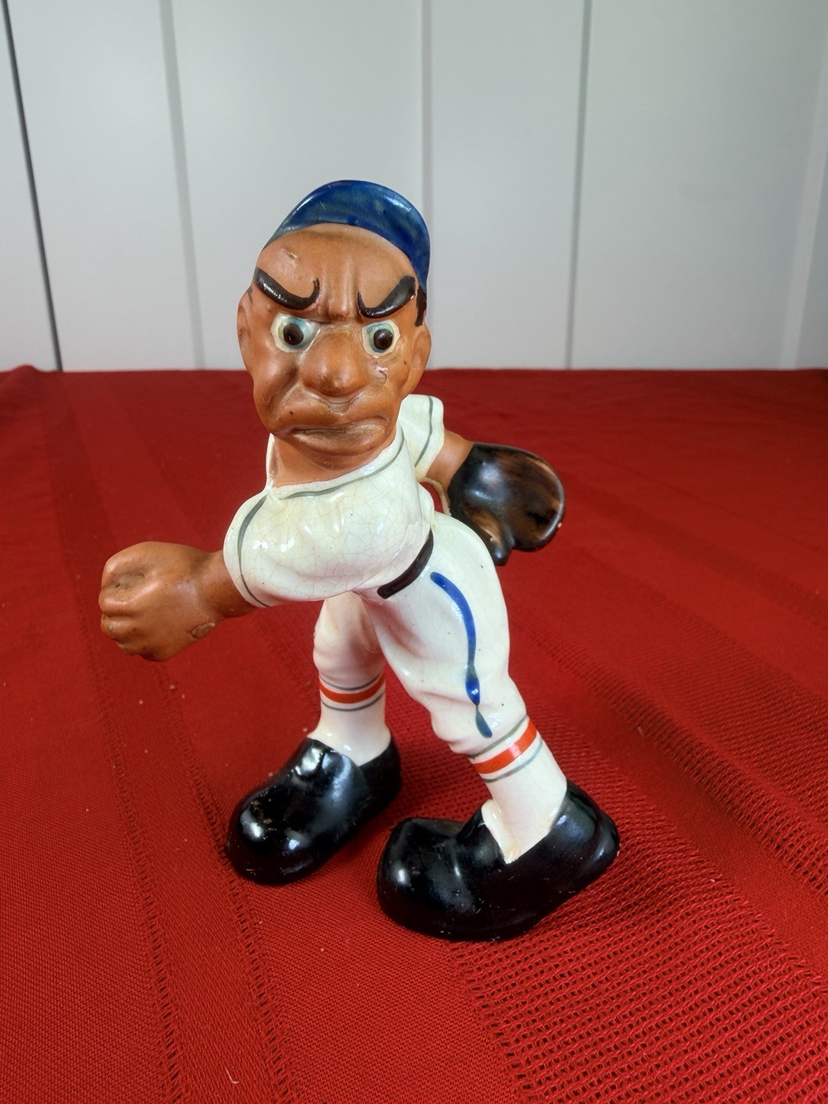 VTG 1950s Brute Baseball Ceramic Figurine “Lefty” Pitcher Caricature Japan