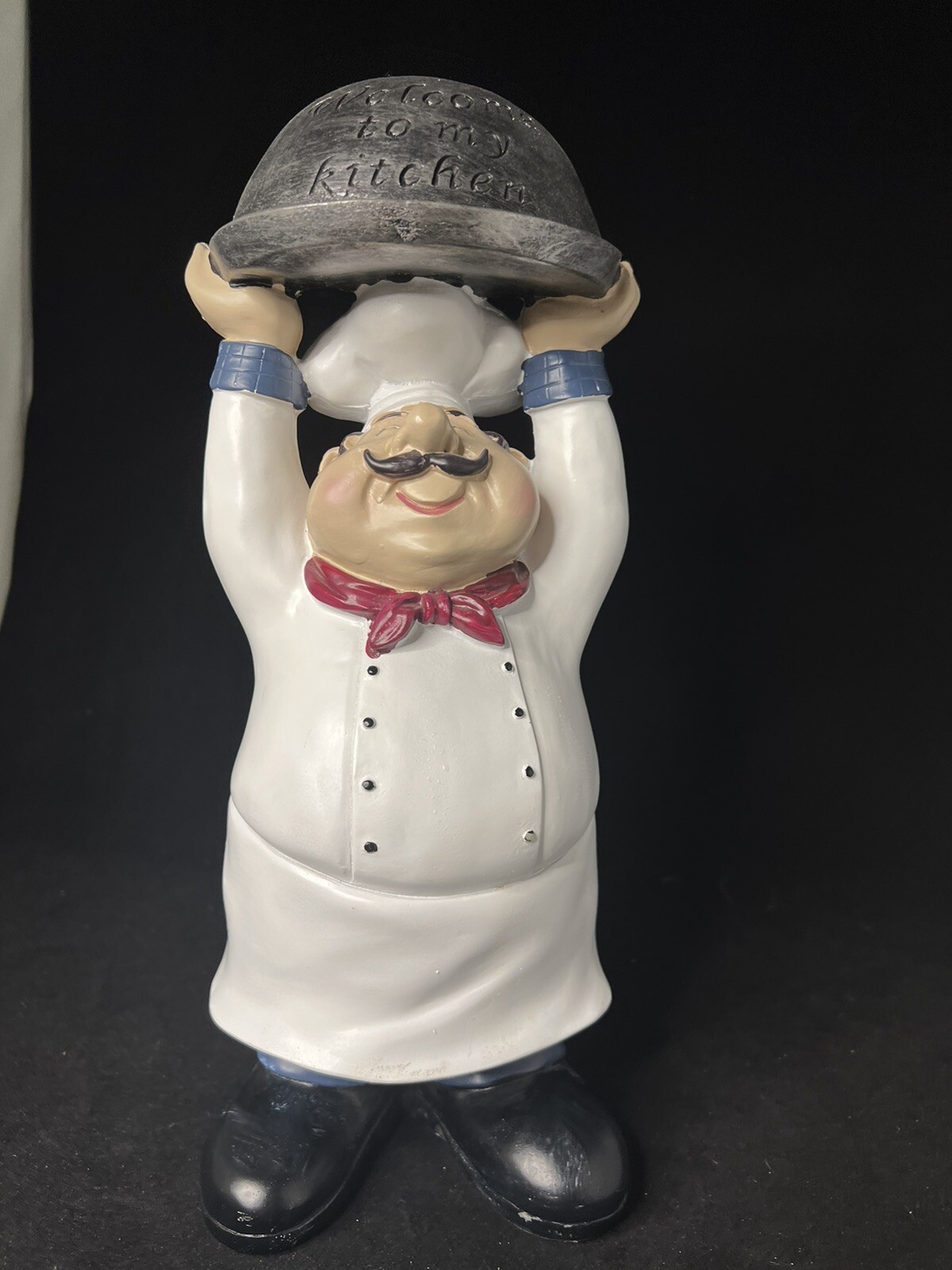 14″Chef Holding “Welcome to My Kitchen” Tray Statue Dining Room Martha Stewart