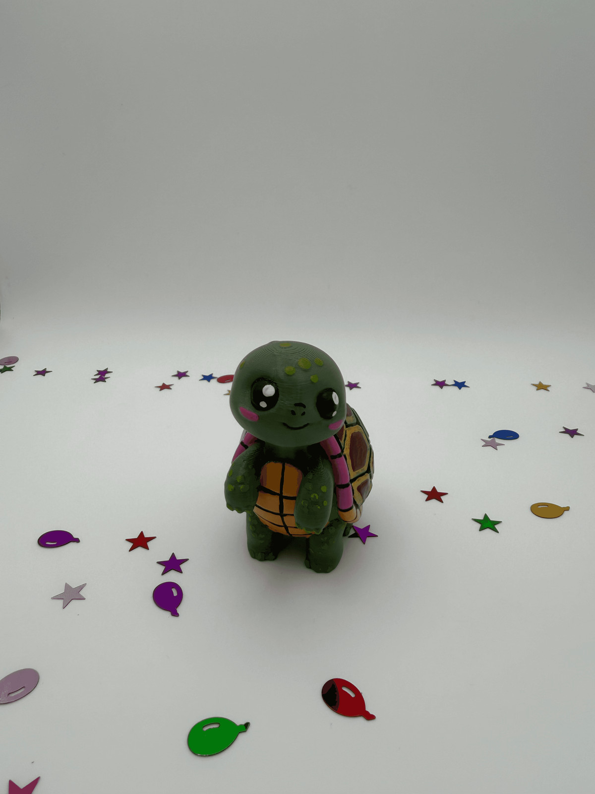 Hand Painted PLA Turtle Figurine 4in Green Kawaii 3D Printed Decor