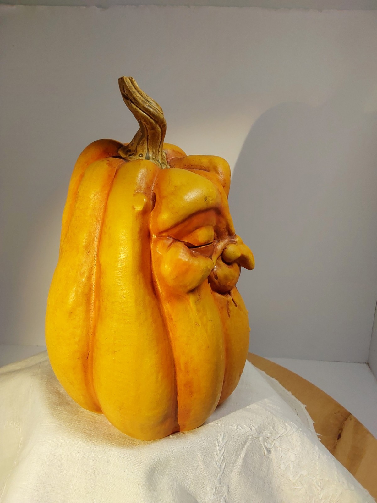 Anthropomorphic Ugly Funny Old Man Face Pumpkin, Warts,Wrinkles,Hook Nose 7.5″