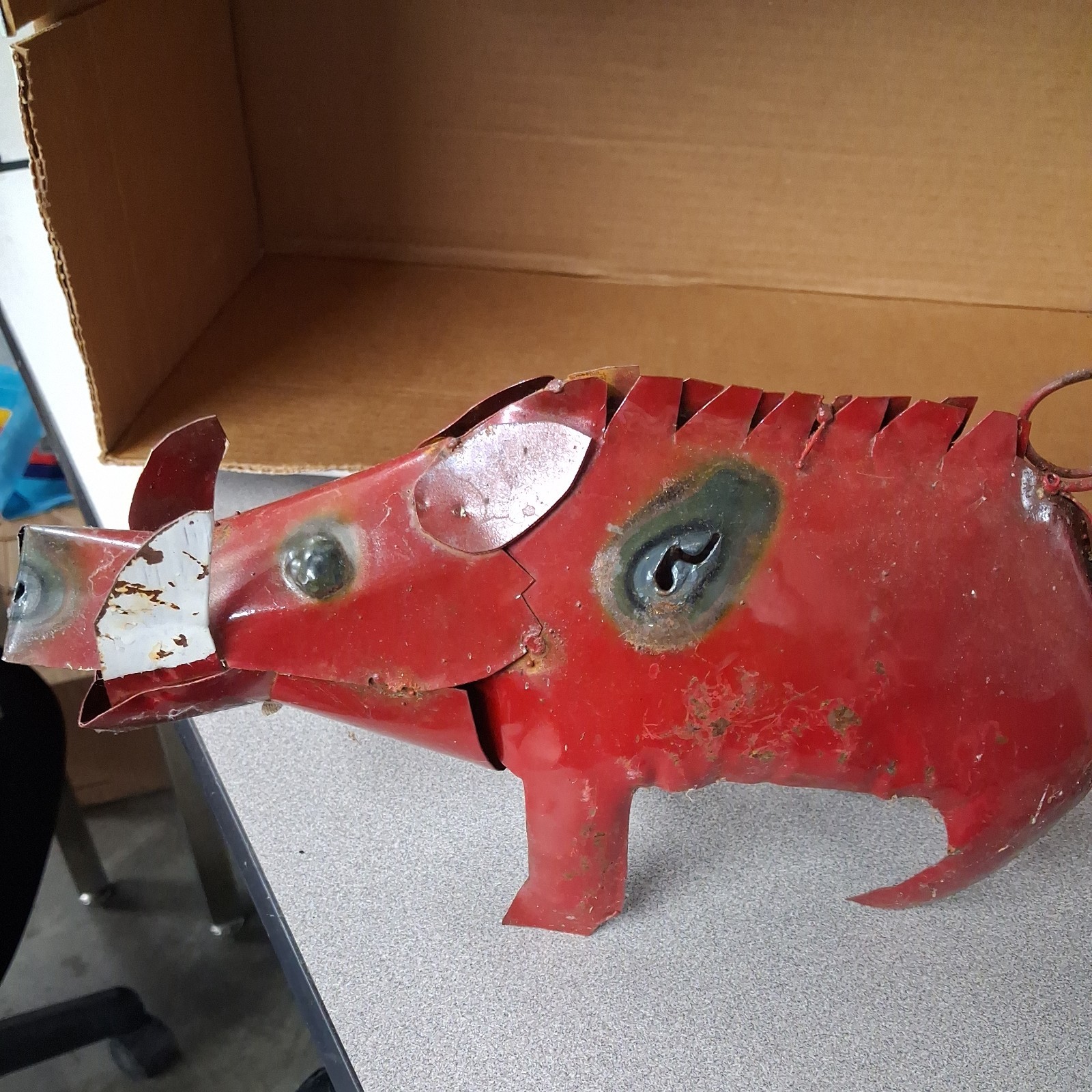 VTG Folk Art Rustic Metal Primitive Pig Hog Figure Statue Sculpture 10.5″x6.5″