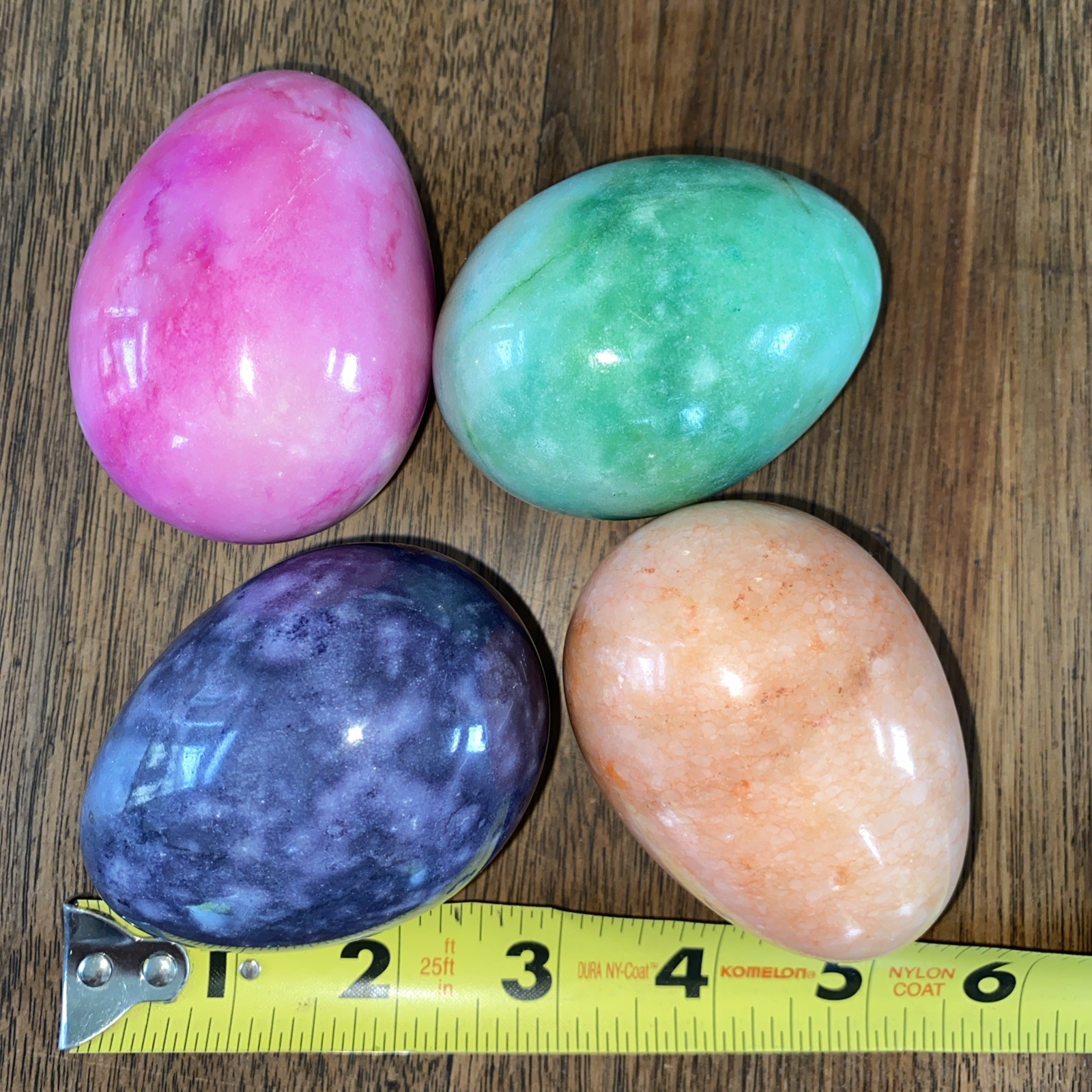 4 Genuine Alabaster Easter Eggs Hand Carved 3” Tall Bright Colors Made In Italy