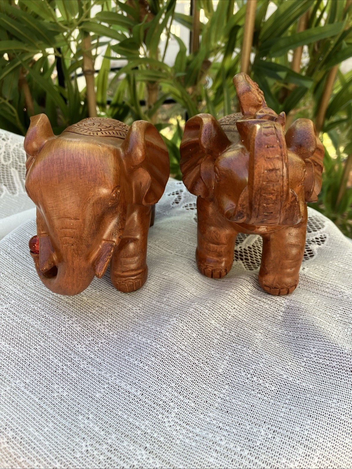 Elephant Sandal Wood Color Home Office Decor Resin Figurine Red Faux Wood Pair
