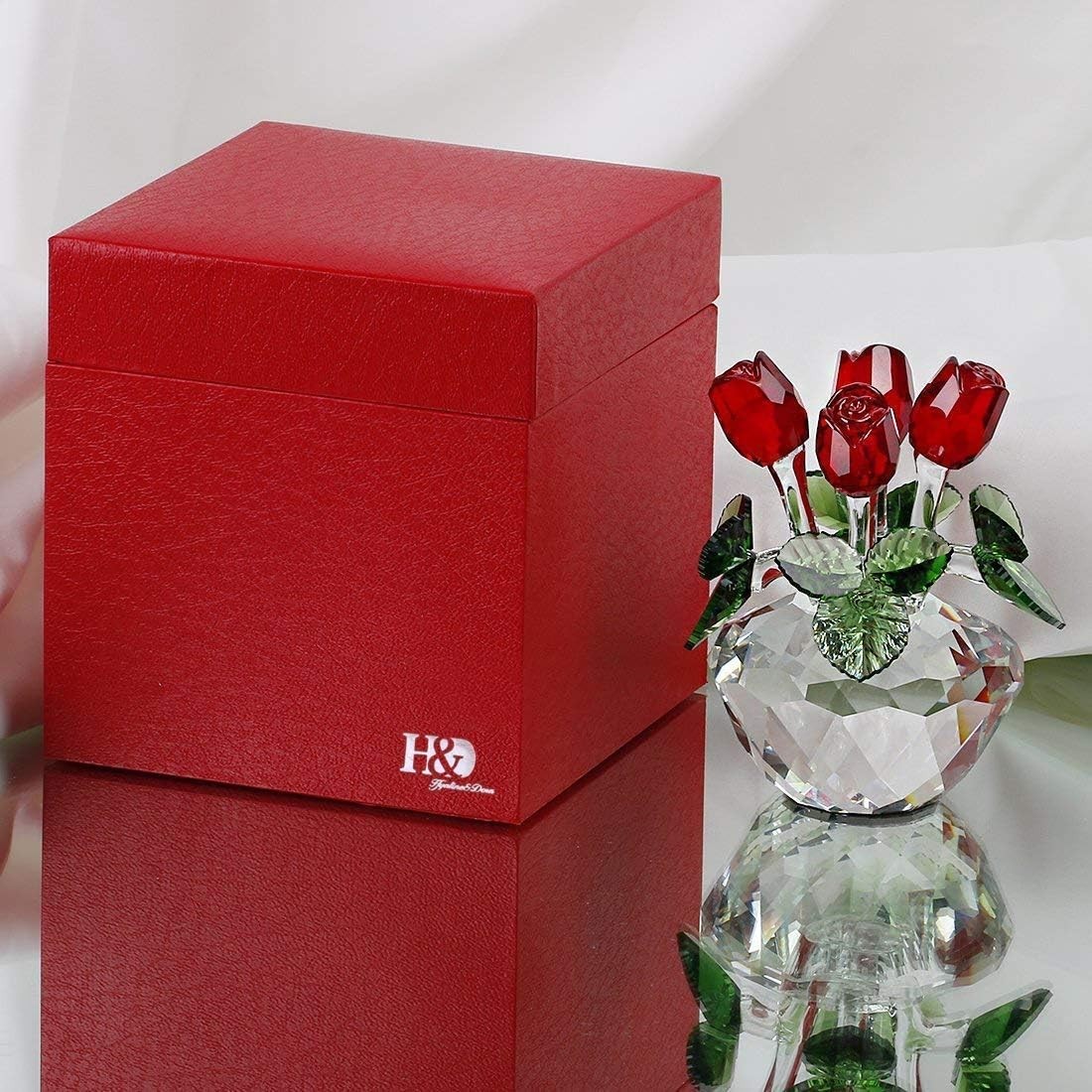 Crystal Red Rose Figurine Gift-Boxed