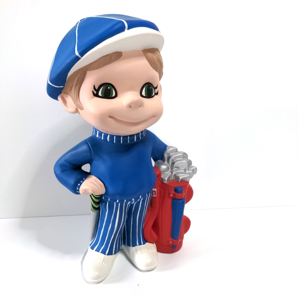 Smiley Boy Golfer 10″ Tall Atlantic Mold Ceramic Figurine Vintage Hand Painted