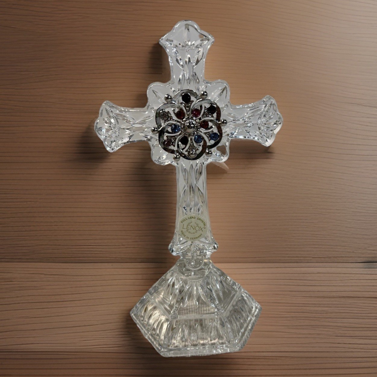 Lenox Full Lead Crystal Cross with Multi-Colored Crystals, Made in Germany 7.5”