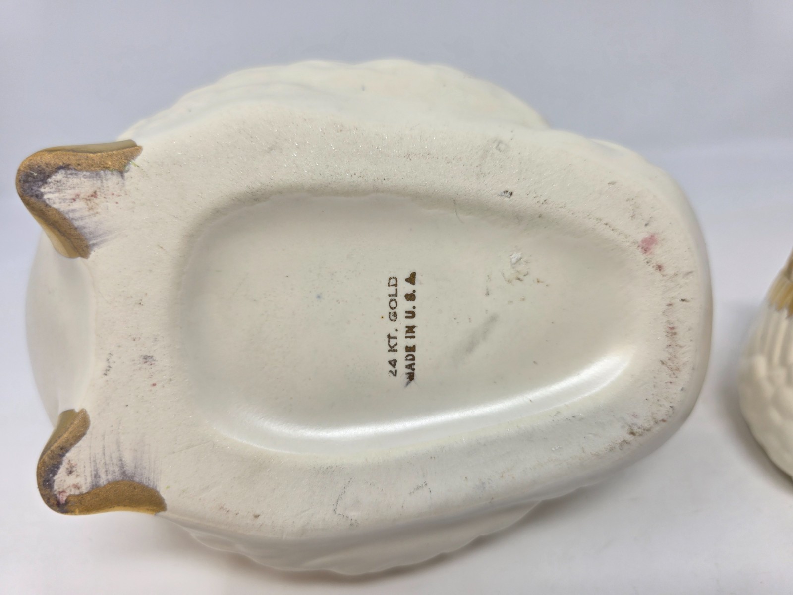 Vintage 3 Pc White Ceramic Swan Planter Set 24 KT Gold Trim Made In USA