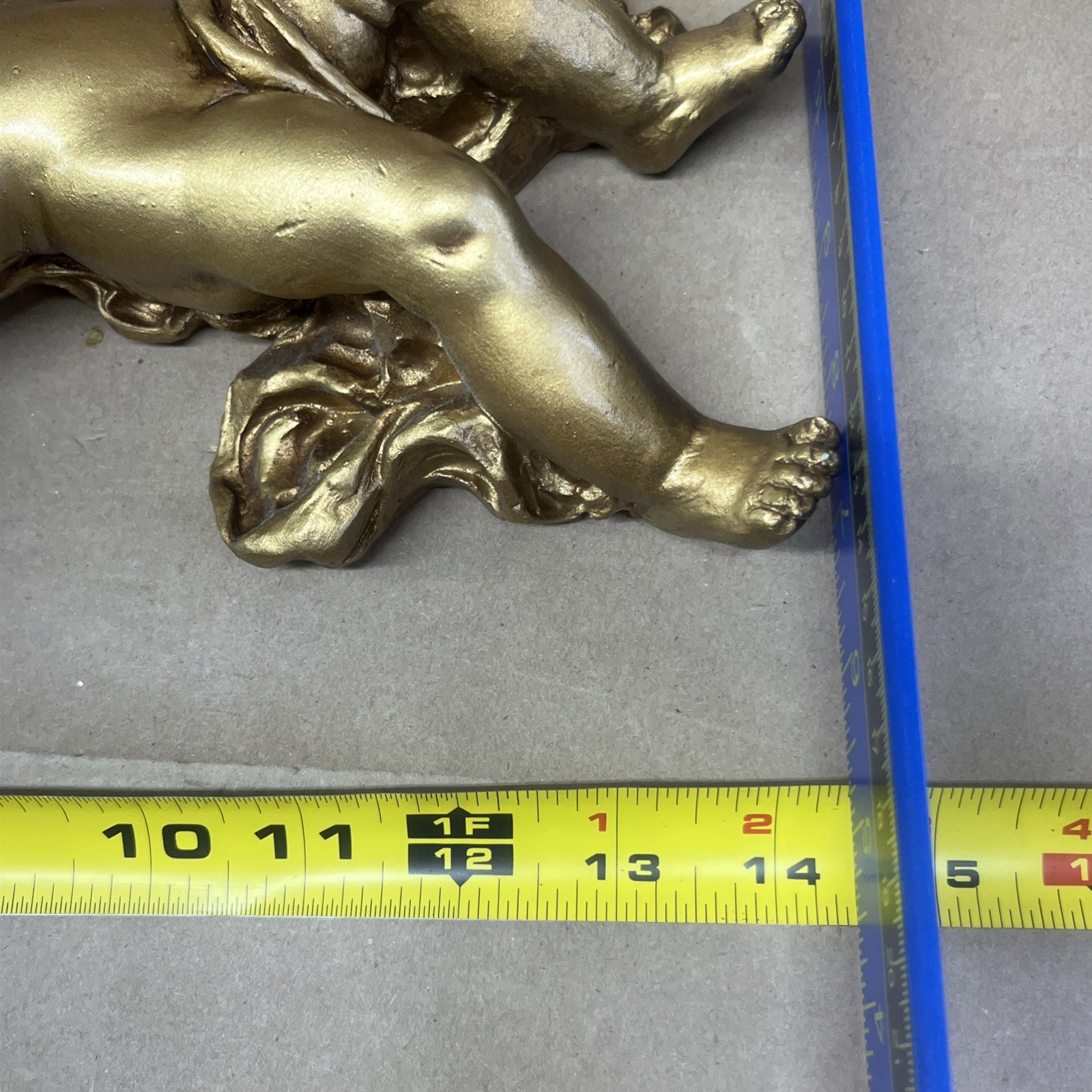 VINTAGE ANGEL CHERUB 1975 VICTORIAN GOLD WALL POCKET HOLLYWOOD REGENCY 14 1/2”