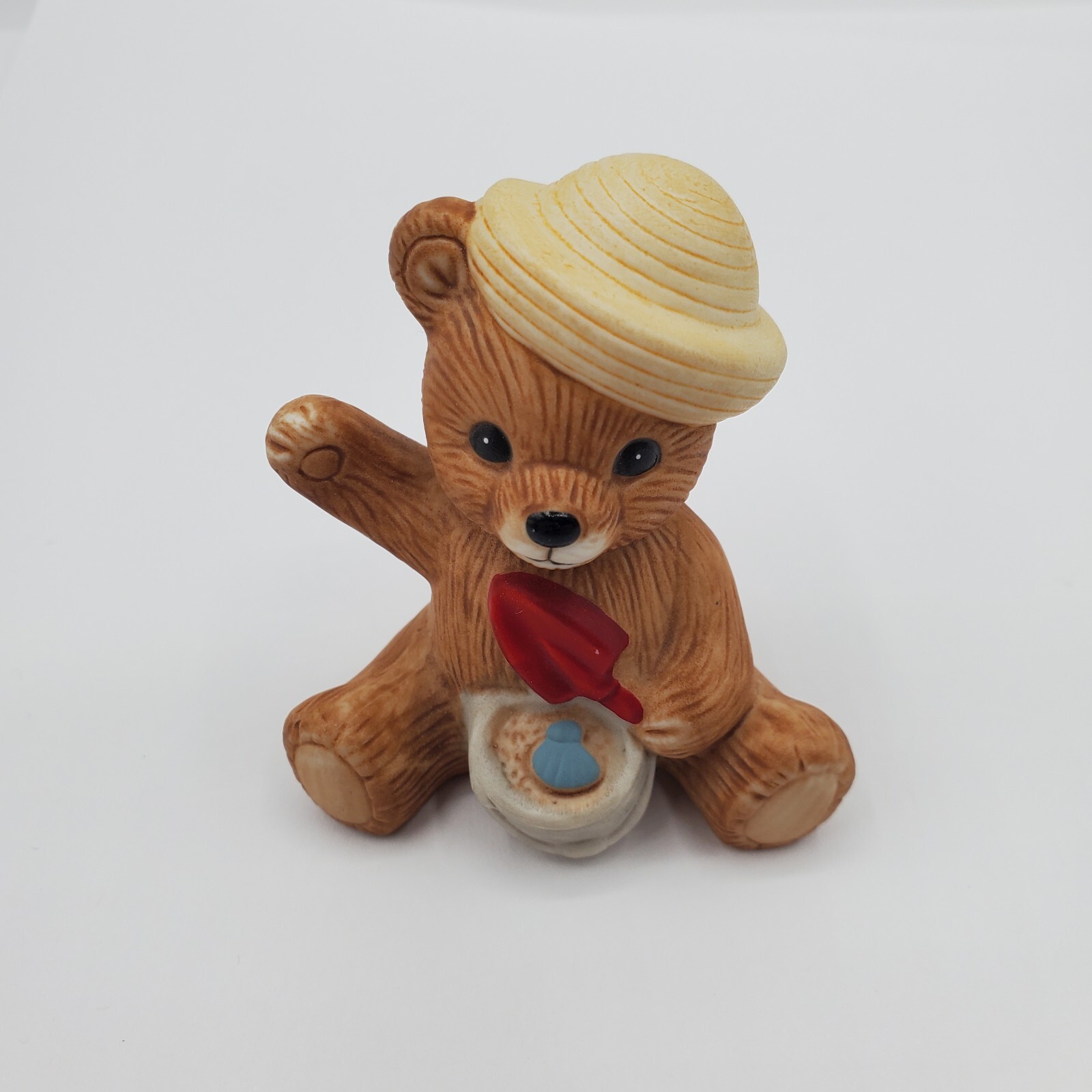Homco Teddy Bear Of The Month Miniature Figurine 1413 August Beach Pail Shovel