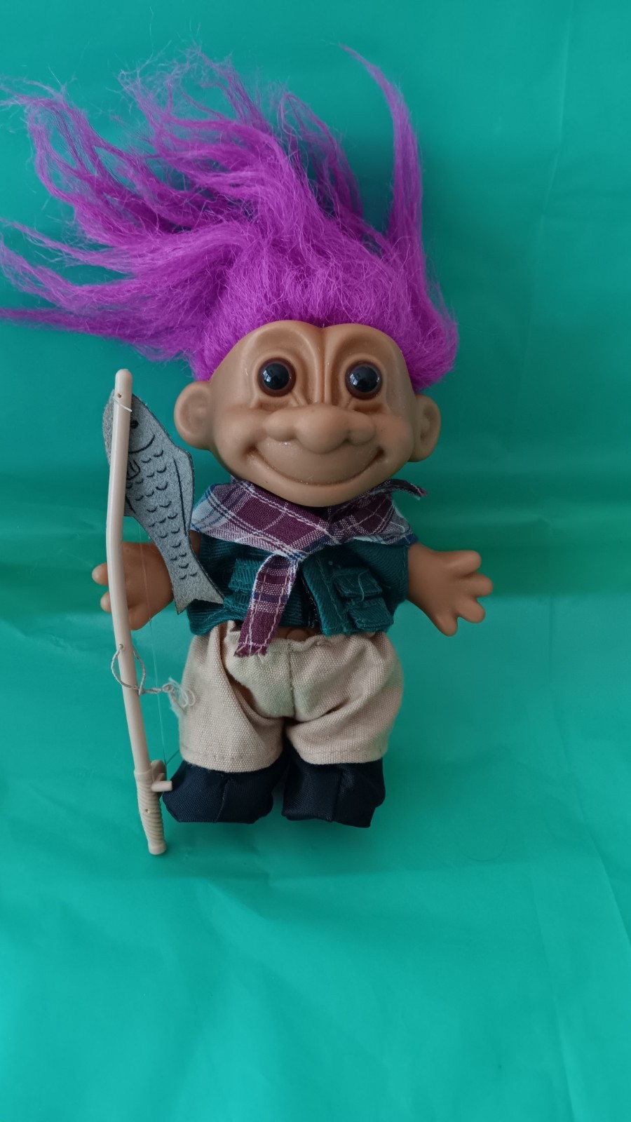 Vintage Fisherman Troll Doll, Russ,, 5 Inches, Accessories