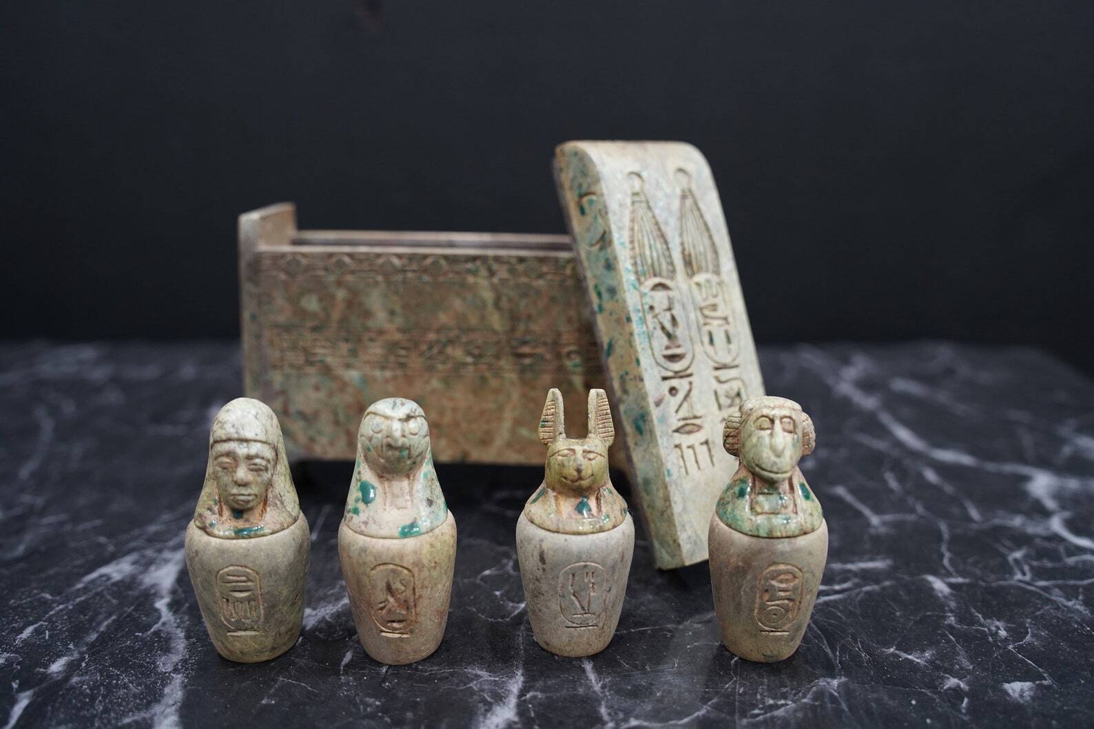 Four Replica Canopic jars With a box Tomb with the amazing decoration